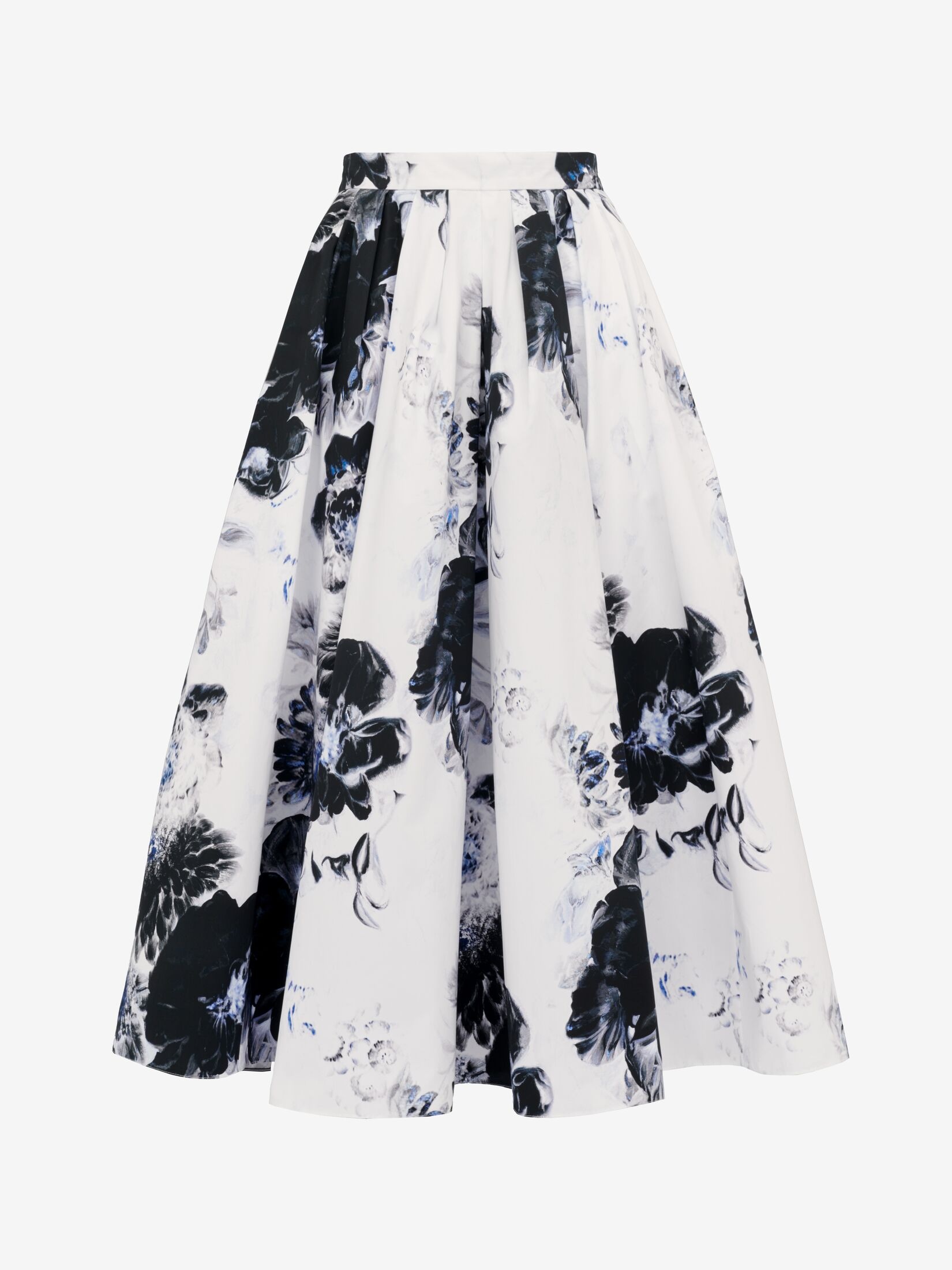 Women's Chiaroscuro Pleated Midi Skirt in White/black/electric Blue - 1