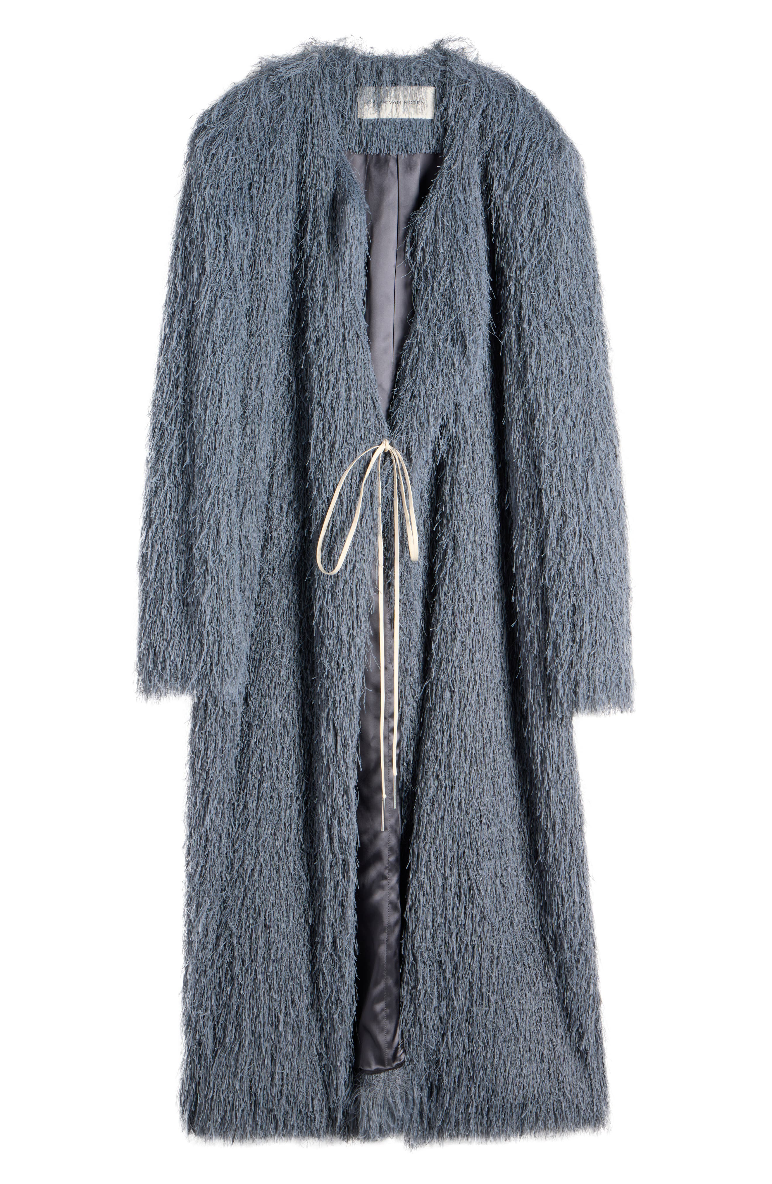Dries Van Noten Rivla Eyelash Fringe Wrap Coat in Dark Grey at Nordstrom - 6