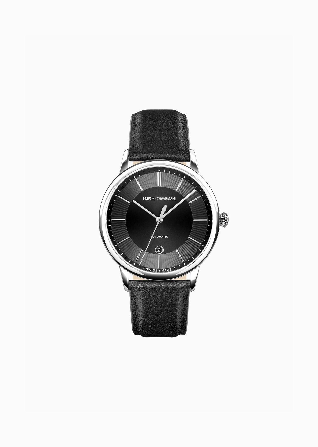 Swiss Made Automatic Black Leather Watch - 1