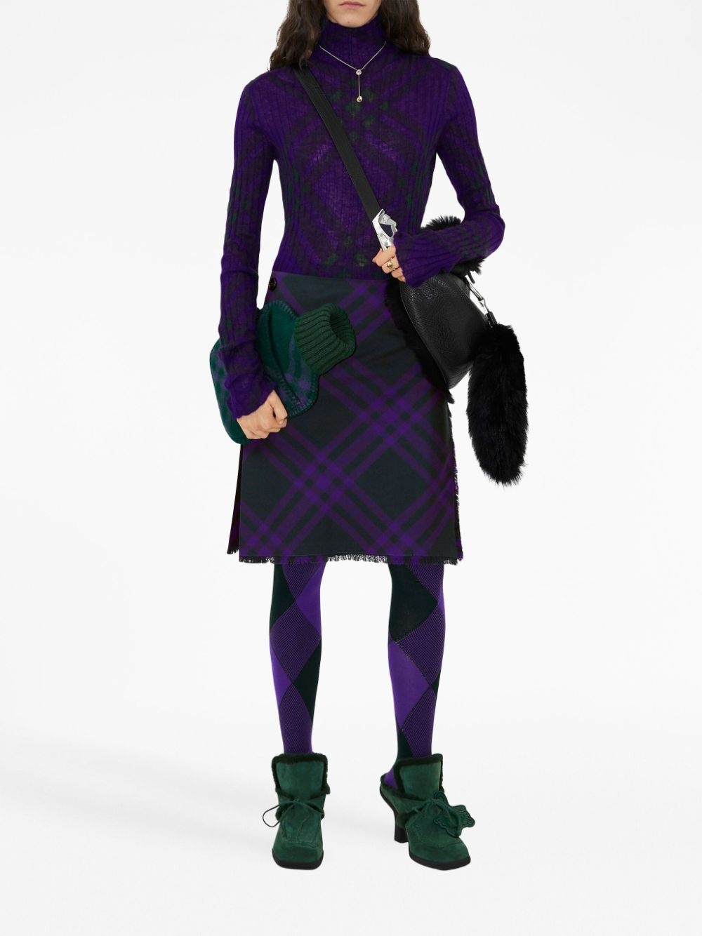 plaid-check rib-knit jumper - 2