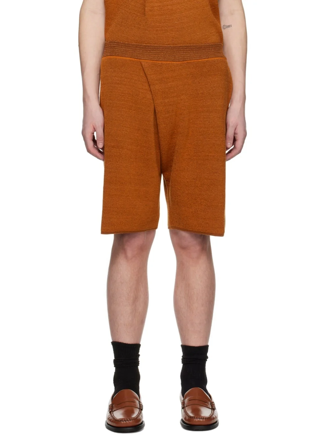 Orange Pleat Shorts - 1