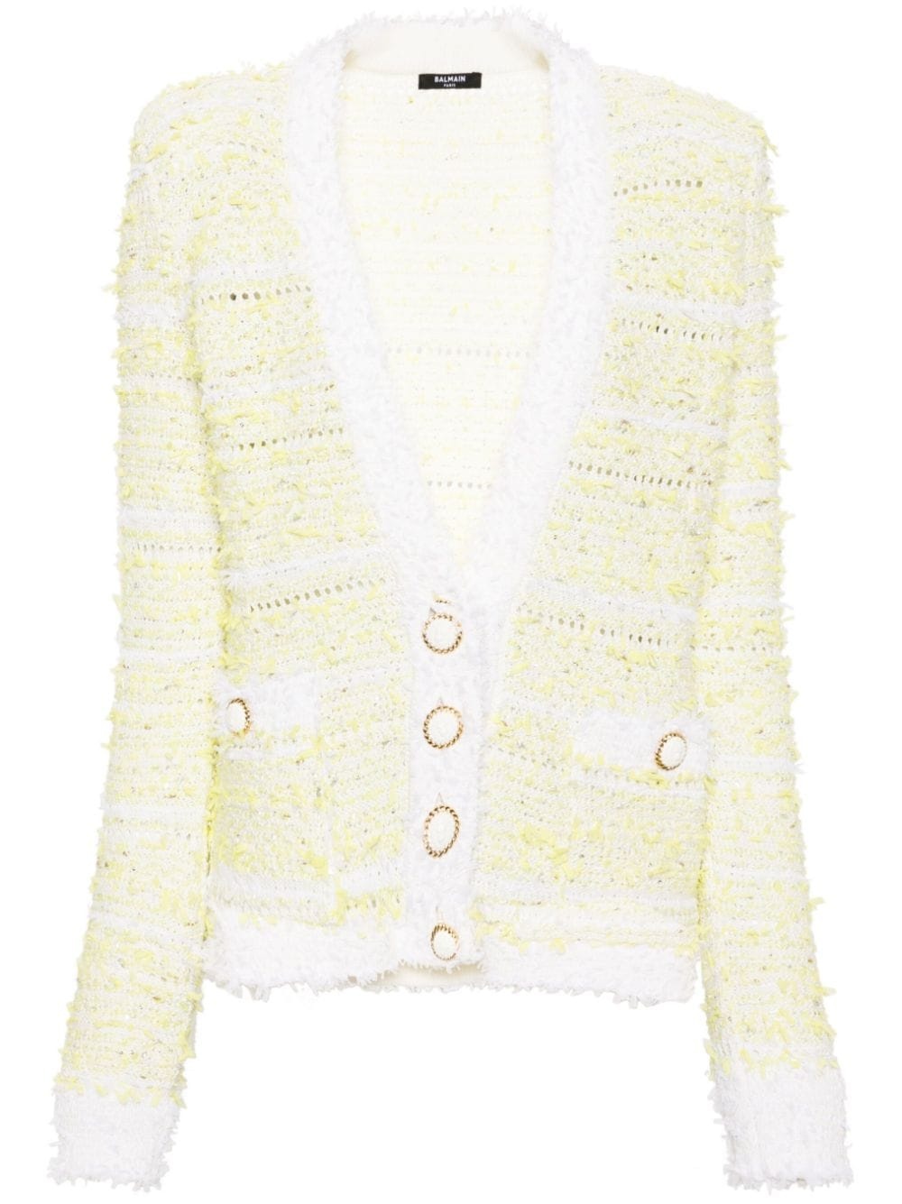 frayed-detail ribbed-knit cardigan - 1