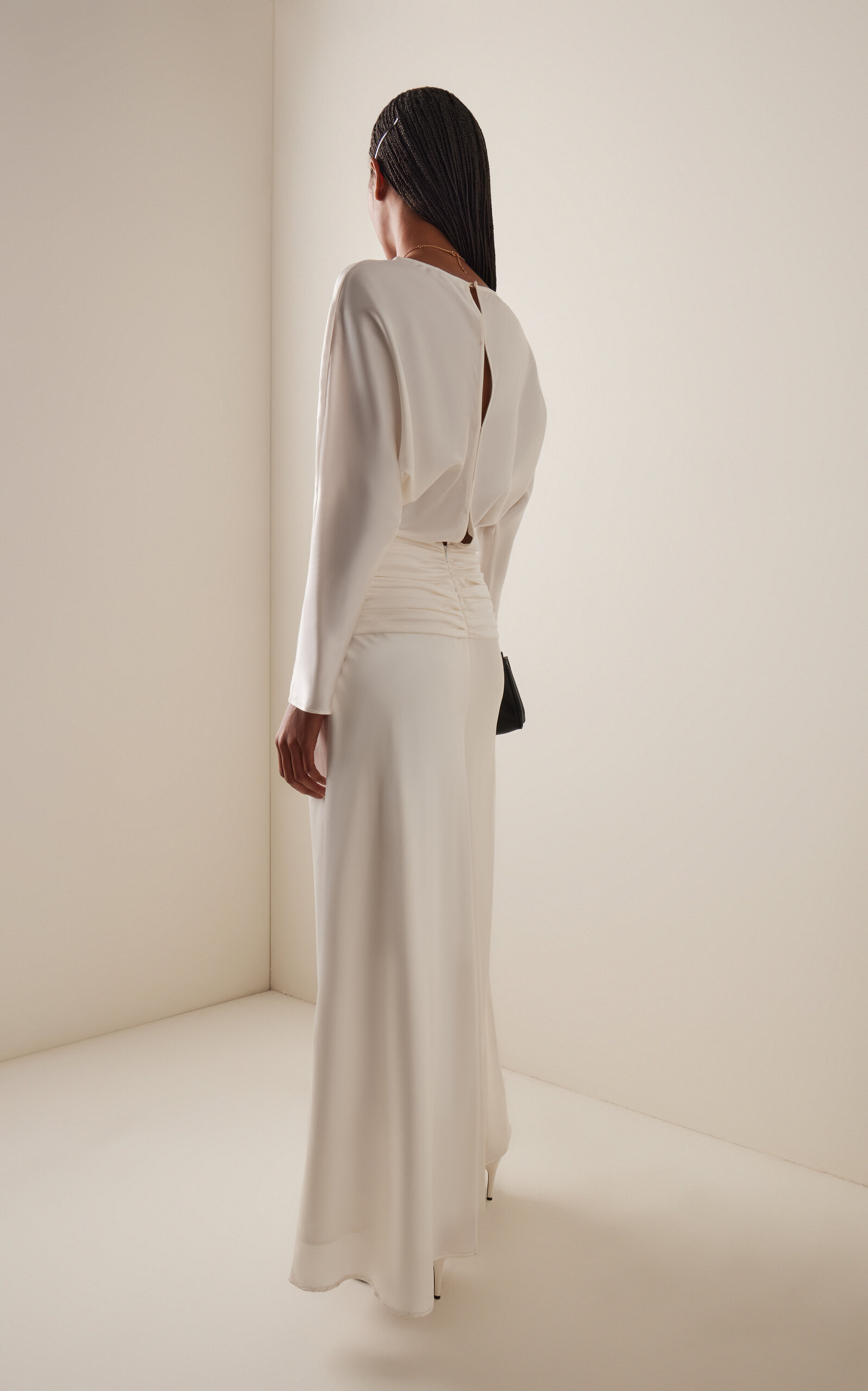 Freda Ruched Silk Maxi Dress ivory - 4