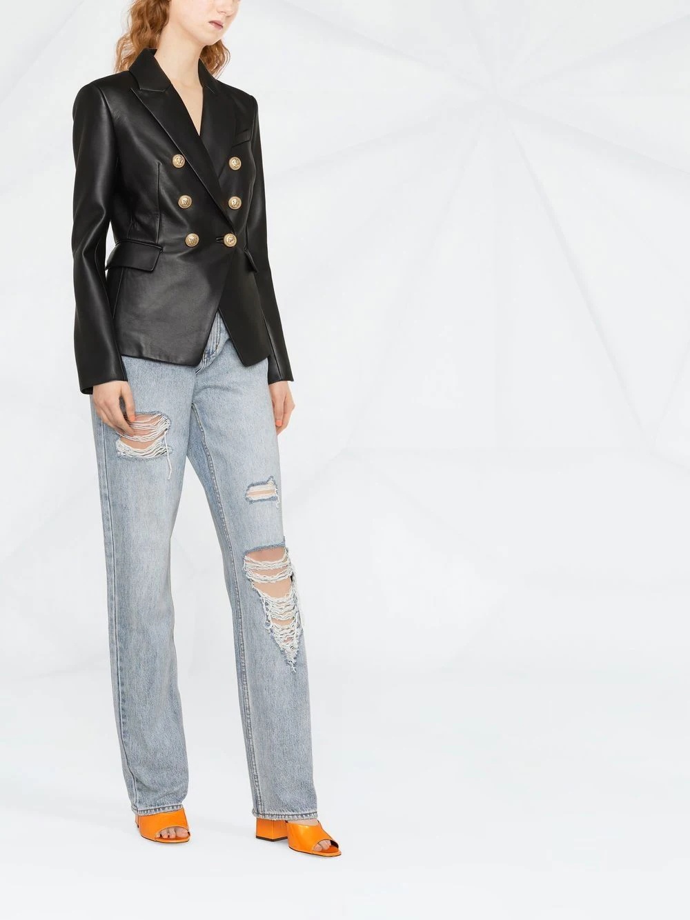 double-breasted leather blazer - 2