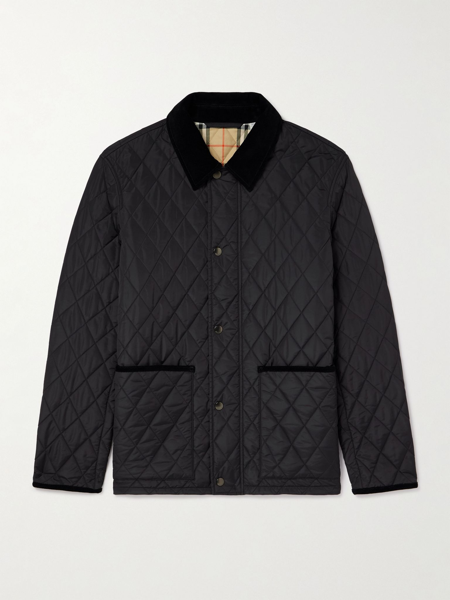 Corduroy-Trimmed Quilted Nylon Barn Jacket Black - 1