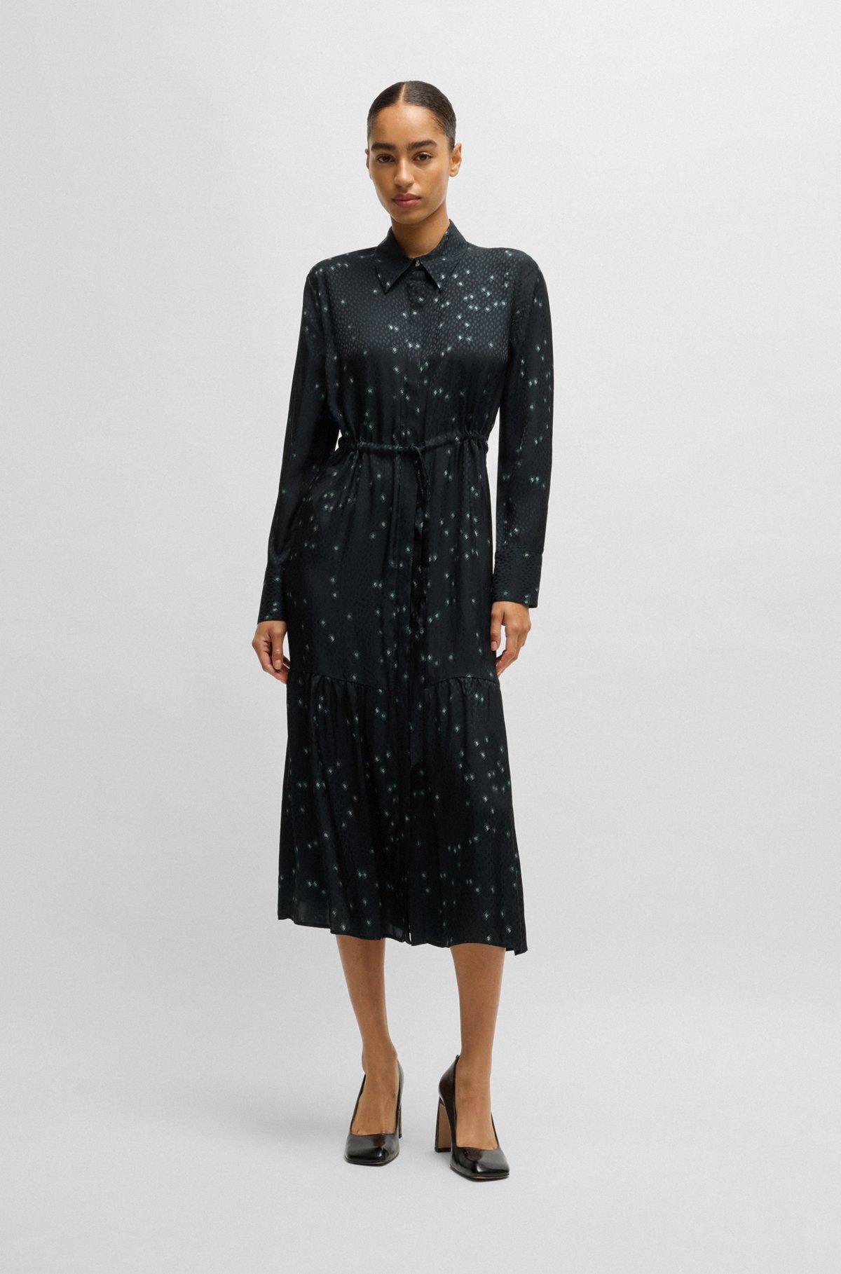 MAXI DRESS WITH DOT JACQUARD AND PRINT - 3