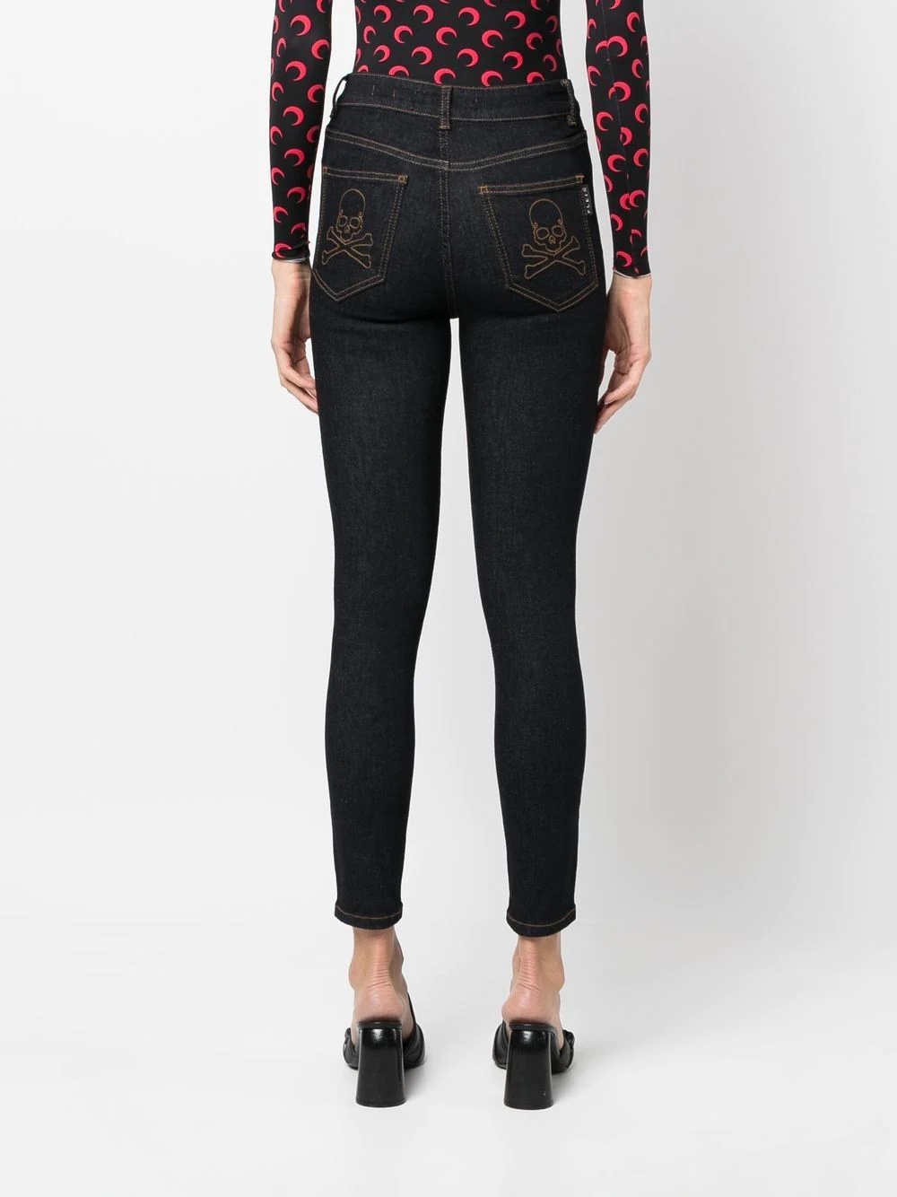 skull embroidered logo skinny jeans - 4
