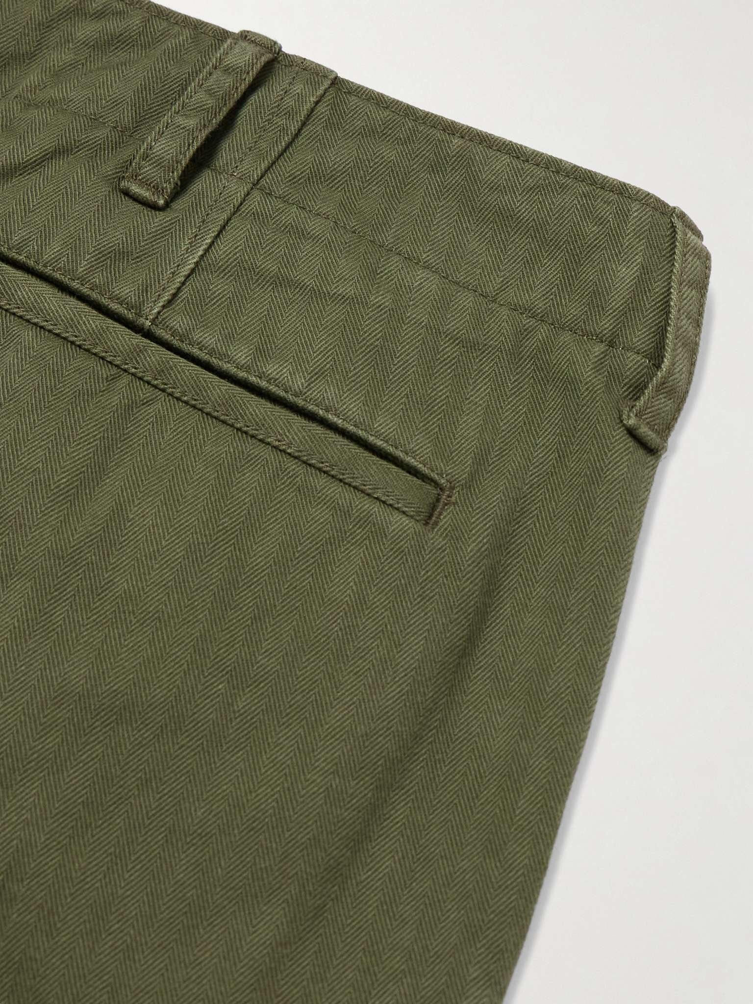 Wide-Leg Herringbone Cotton Trousers - 5
