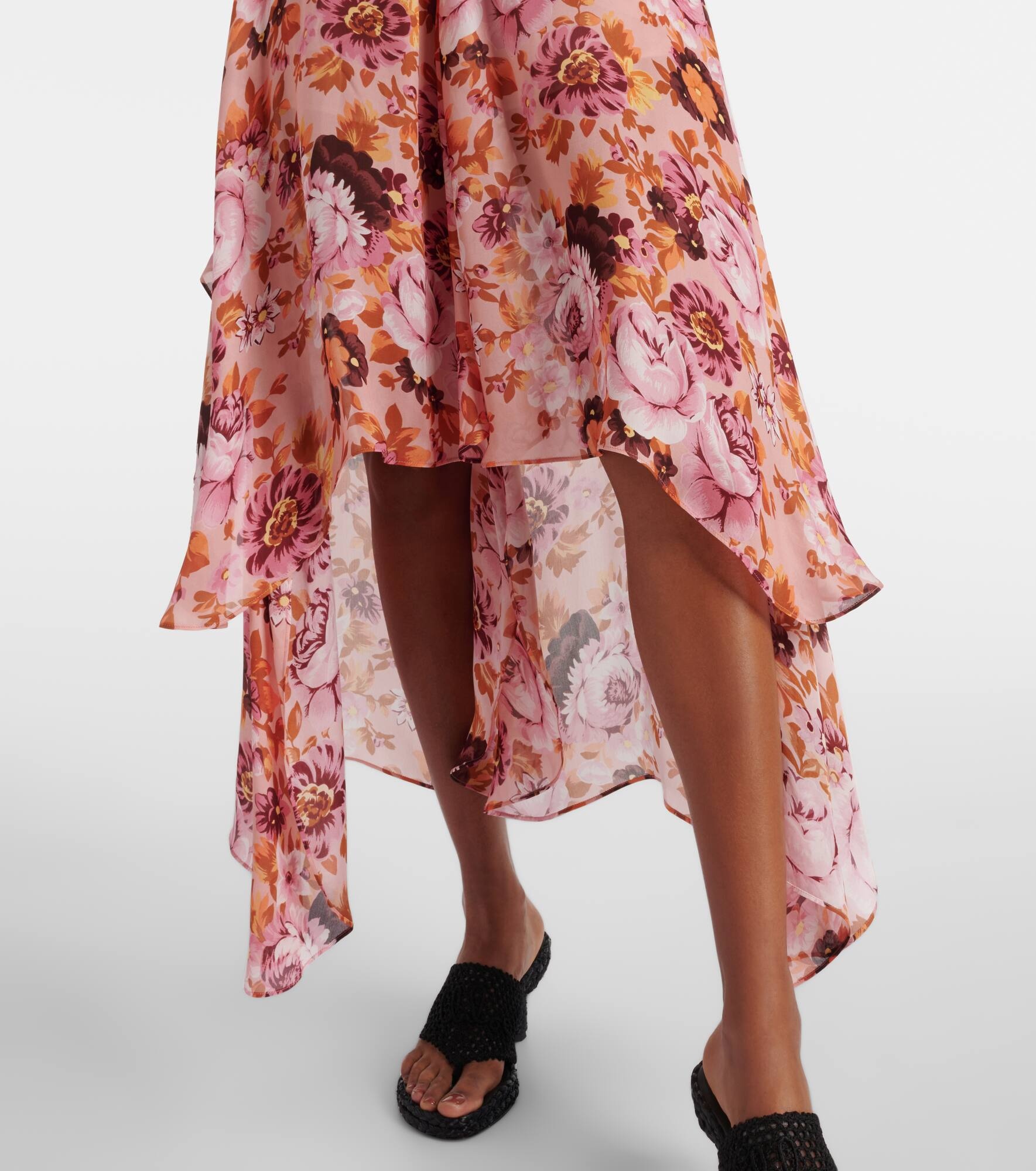 Draped floral silk midi skirt - 5