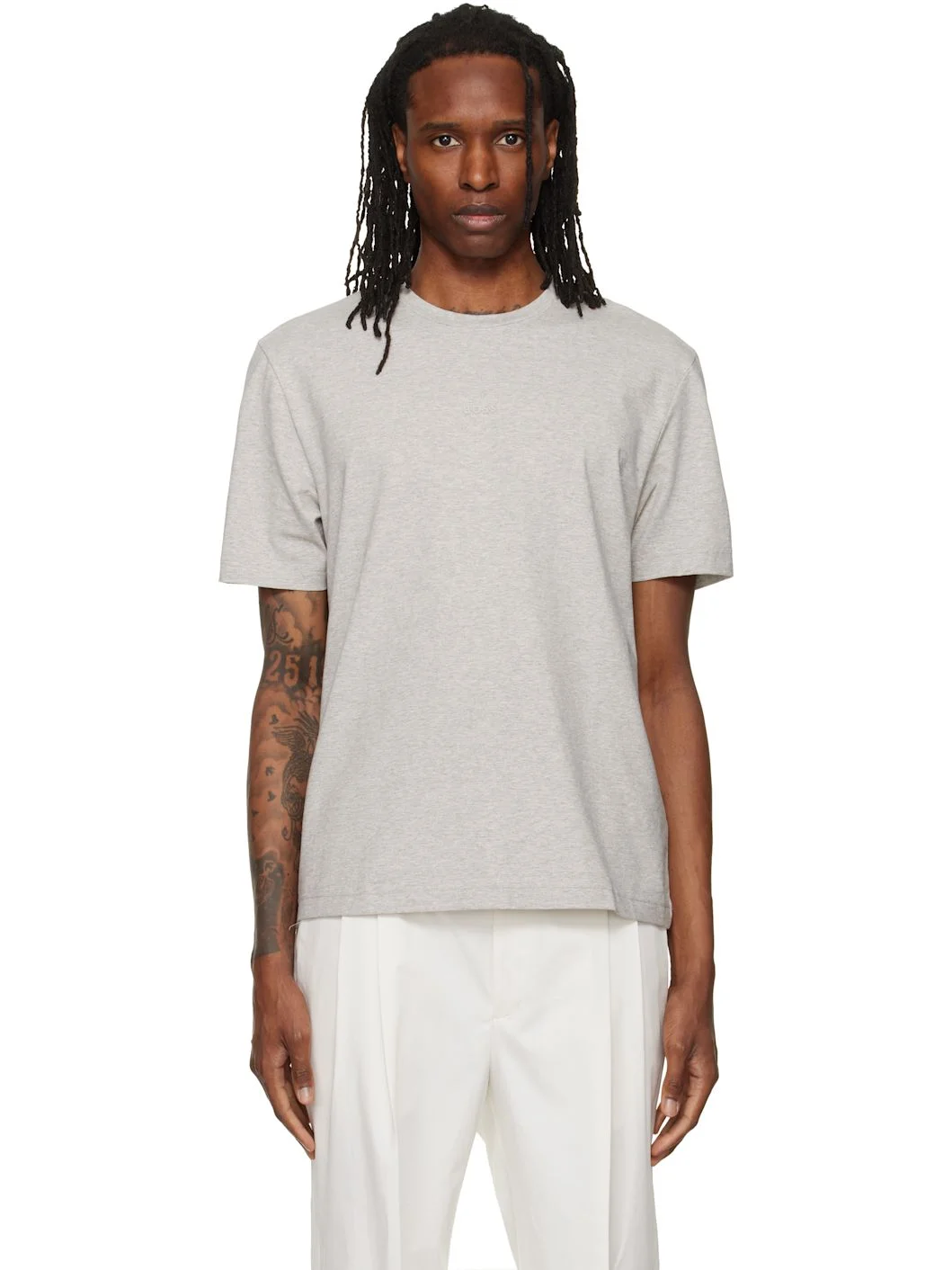 Gray Relaxed-Fit Layered Logo Print T-shirt - 1