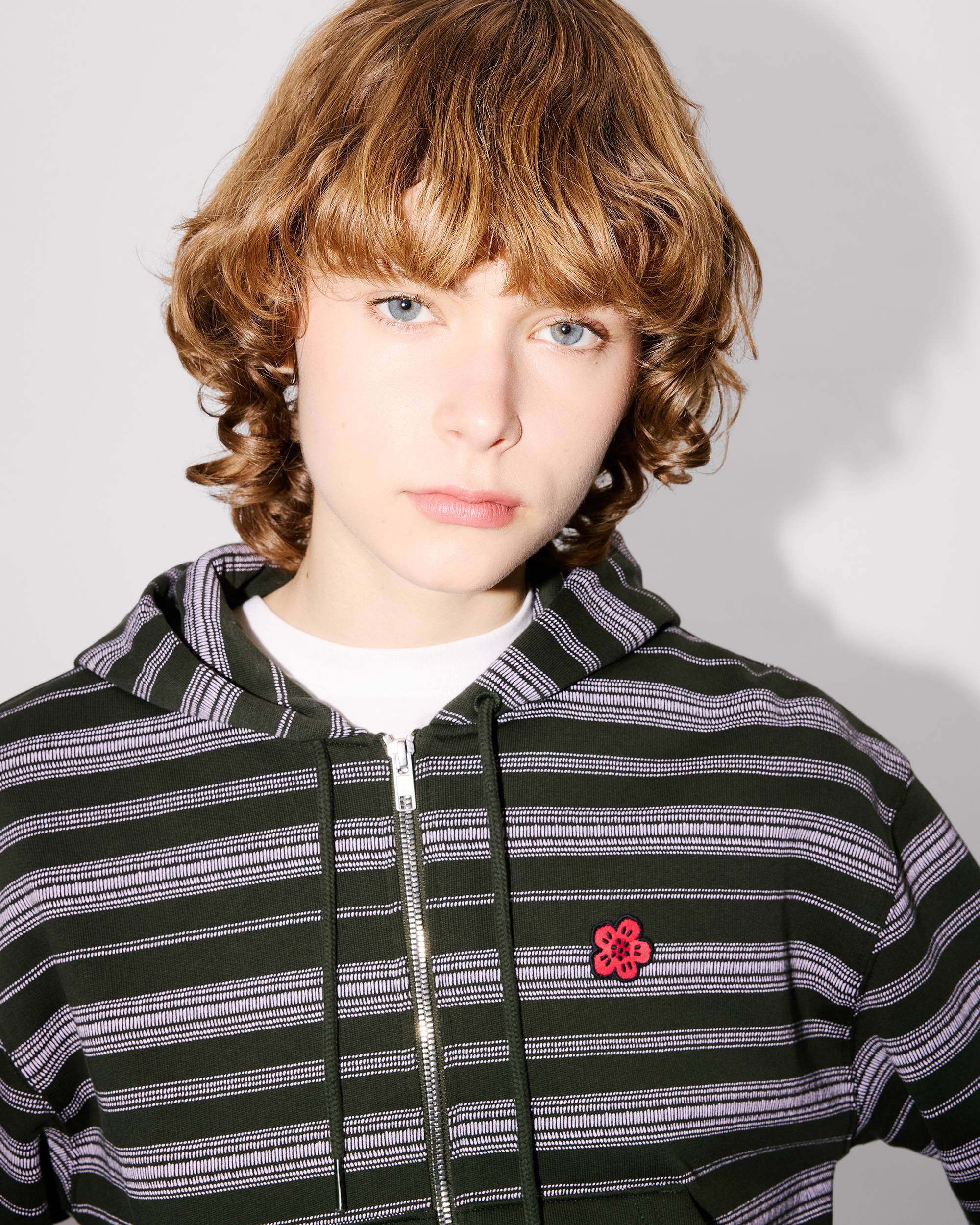 'Boke Flower' stripes short zip-up hoodie in cotton - 6
