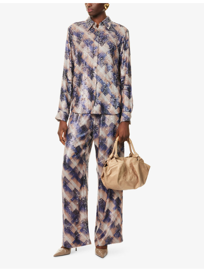 Dries Van Noten Sequin Curved-Hem Woven Shirt outlook