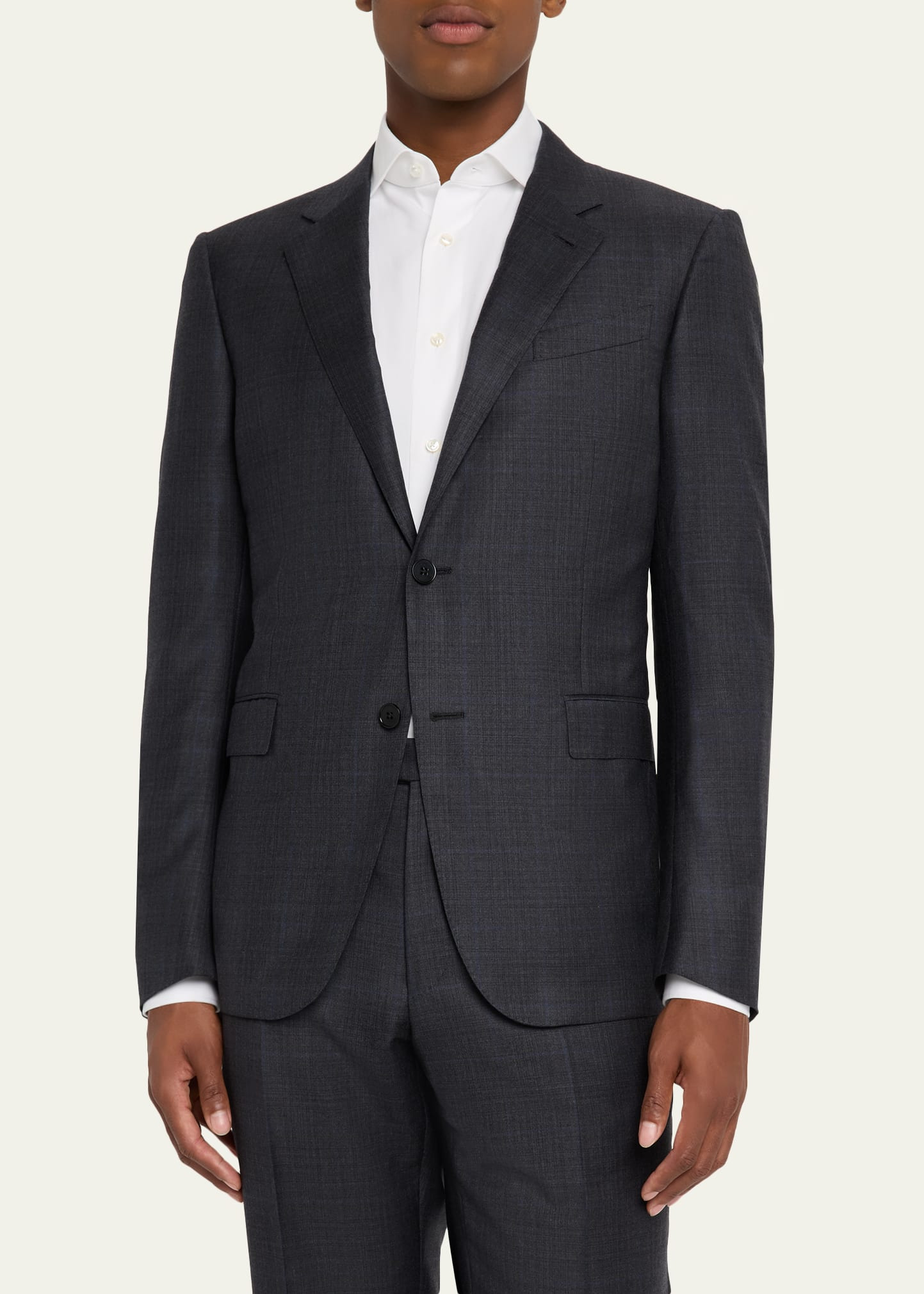 Men's Wool Windowpane Plaid Two-Piece Suit - 4
