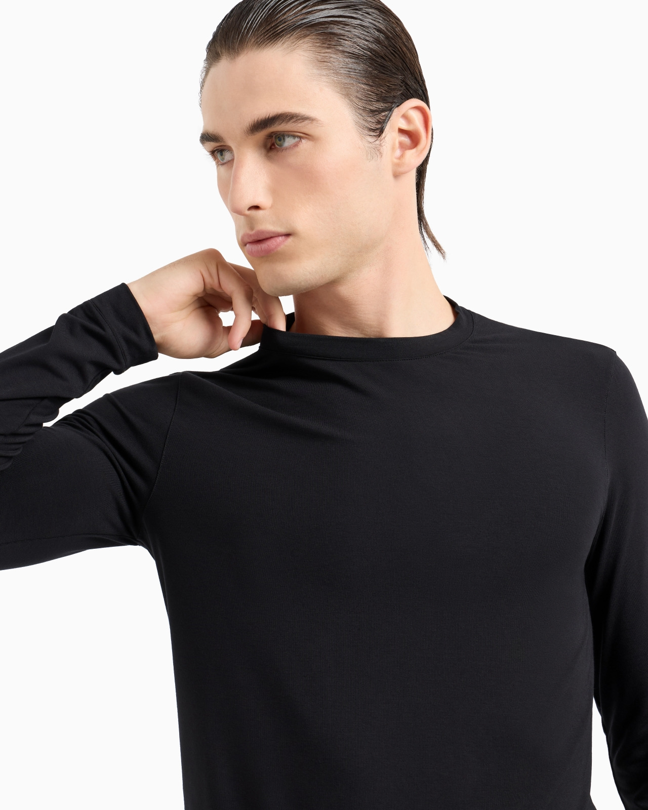 Stretch viscose jersey jumper with crew neck and long sleeves - 5