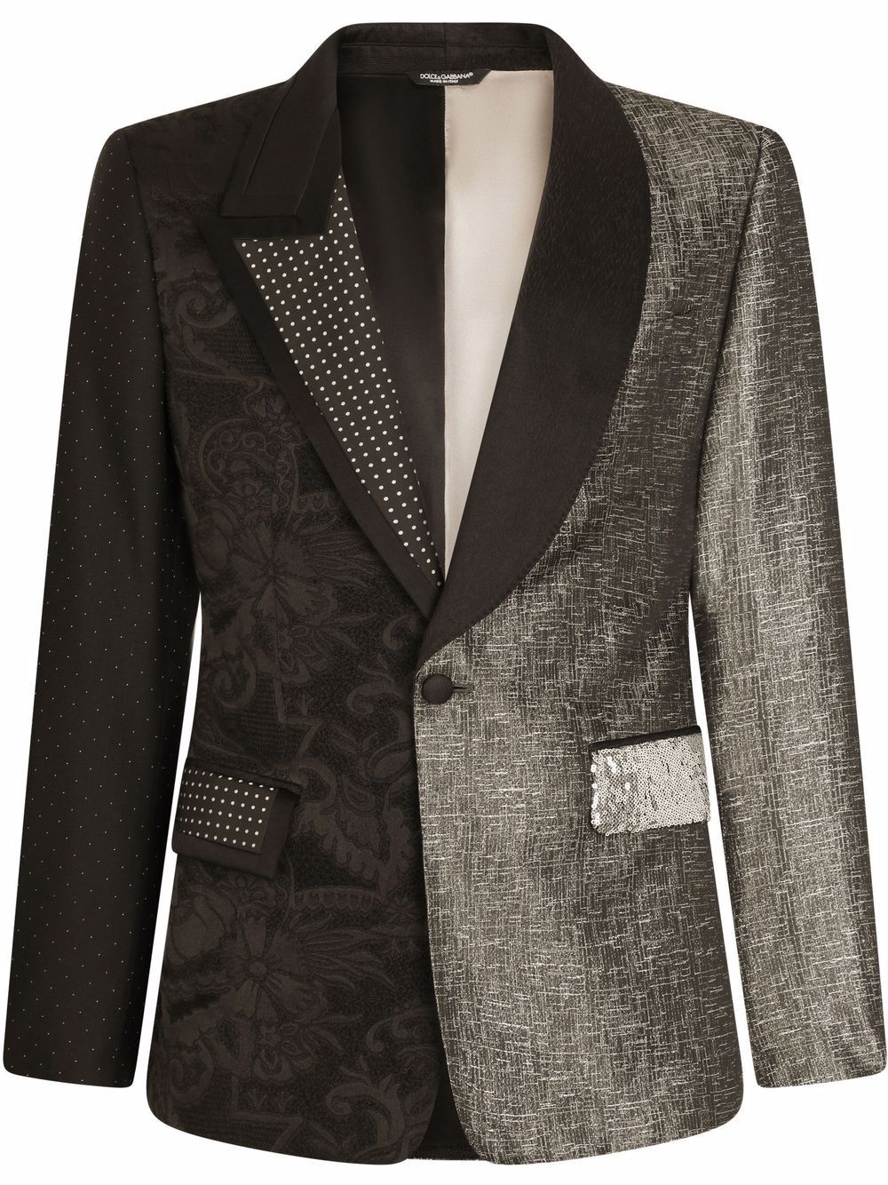 asymmetric patchwork-panelled silk blazer - 1