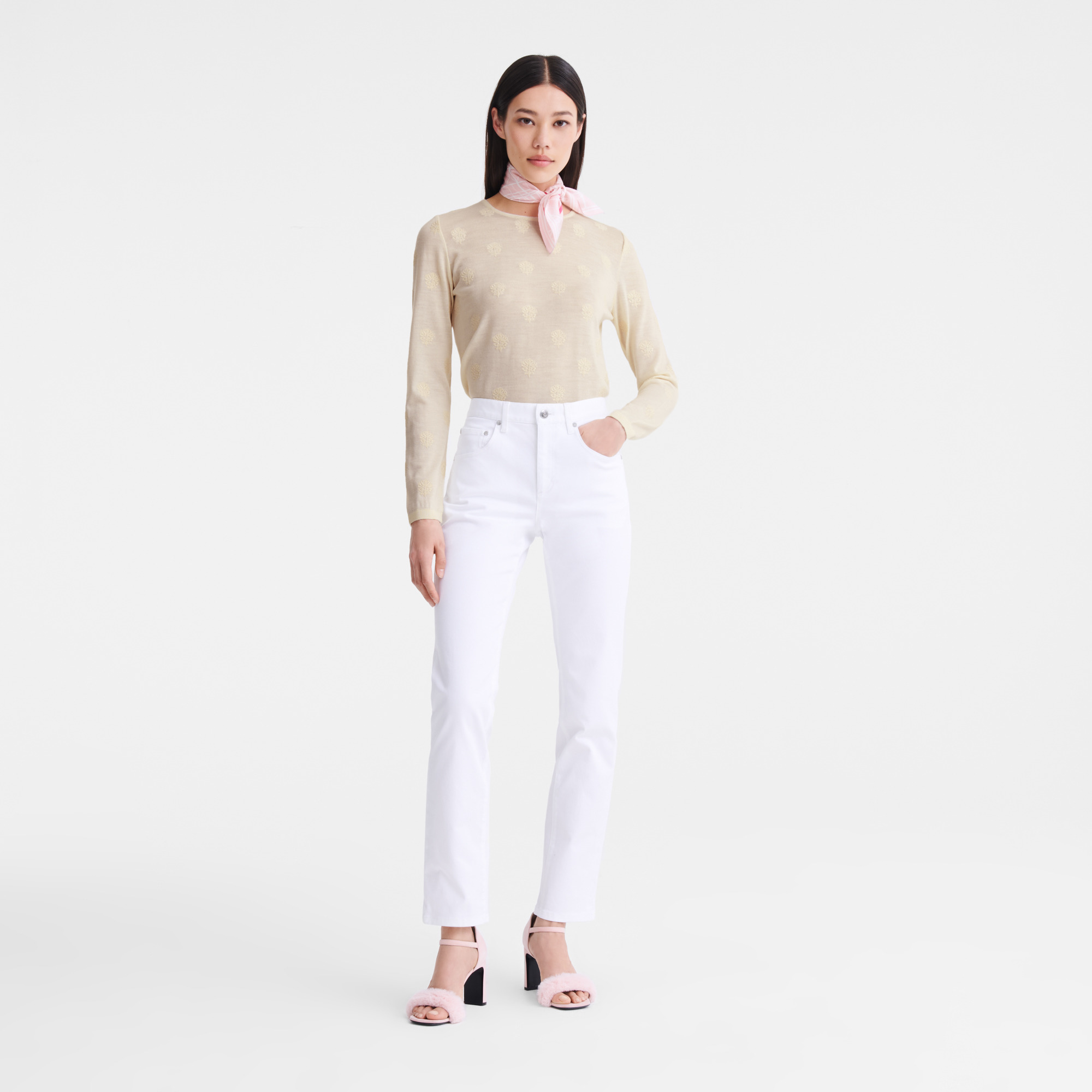 Round neck sweater Ecru - Embroidered knit - 2