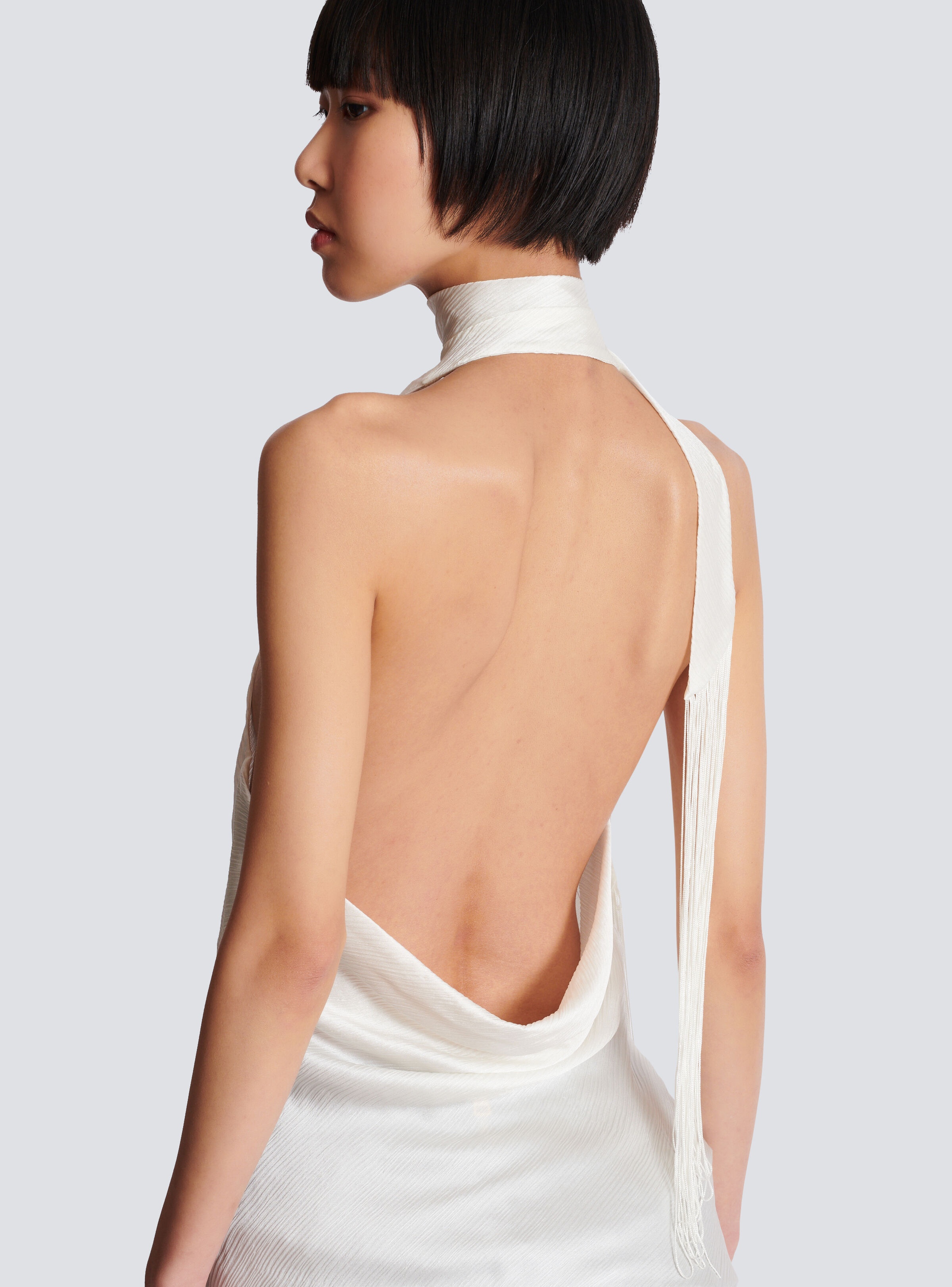 Backless fringed satin top - 6
