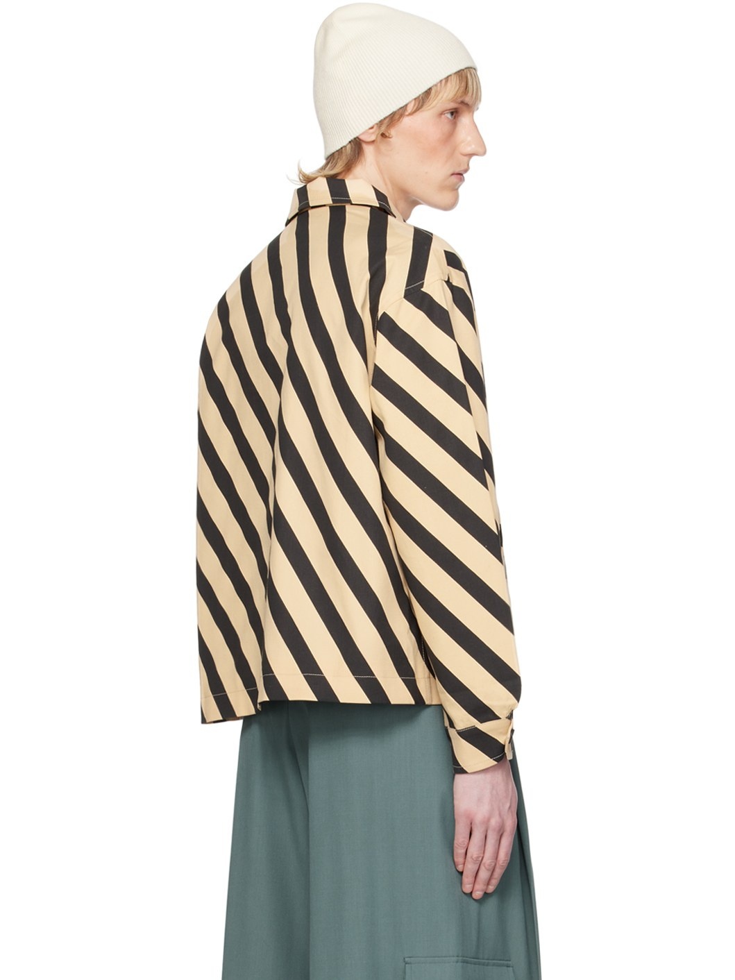 美品♦︎BORDERS PIN STRIPE DOUBLE JACKET BODE Black & Beige Domino Stripe Jacket | REVERSIBLE