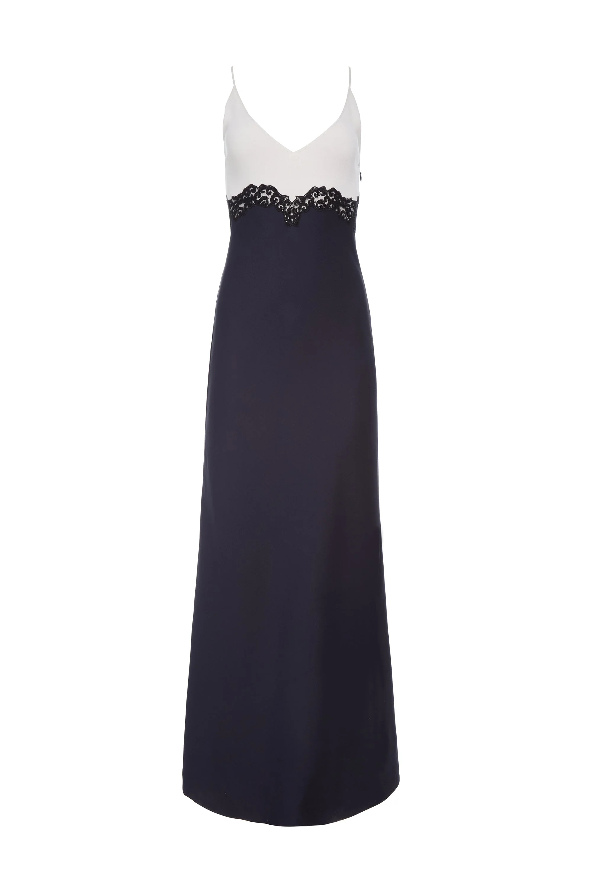 Amaryllis Lace Maxi Dress in Dark Navy Silk Wool - 1