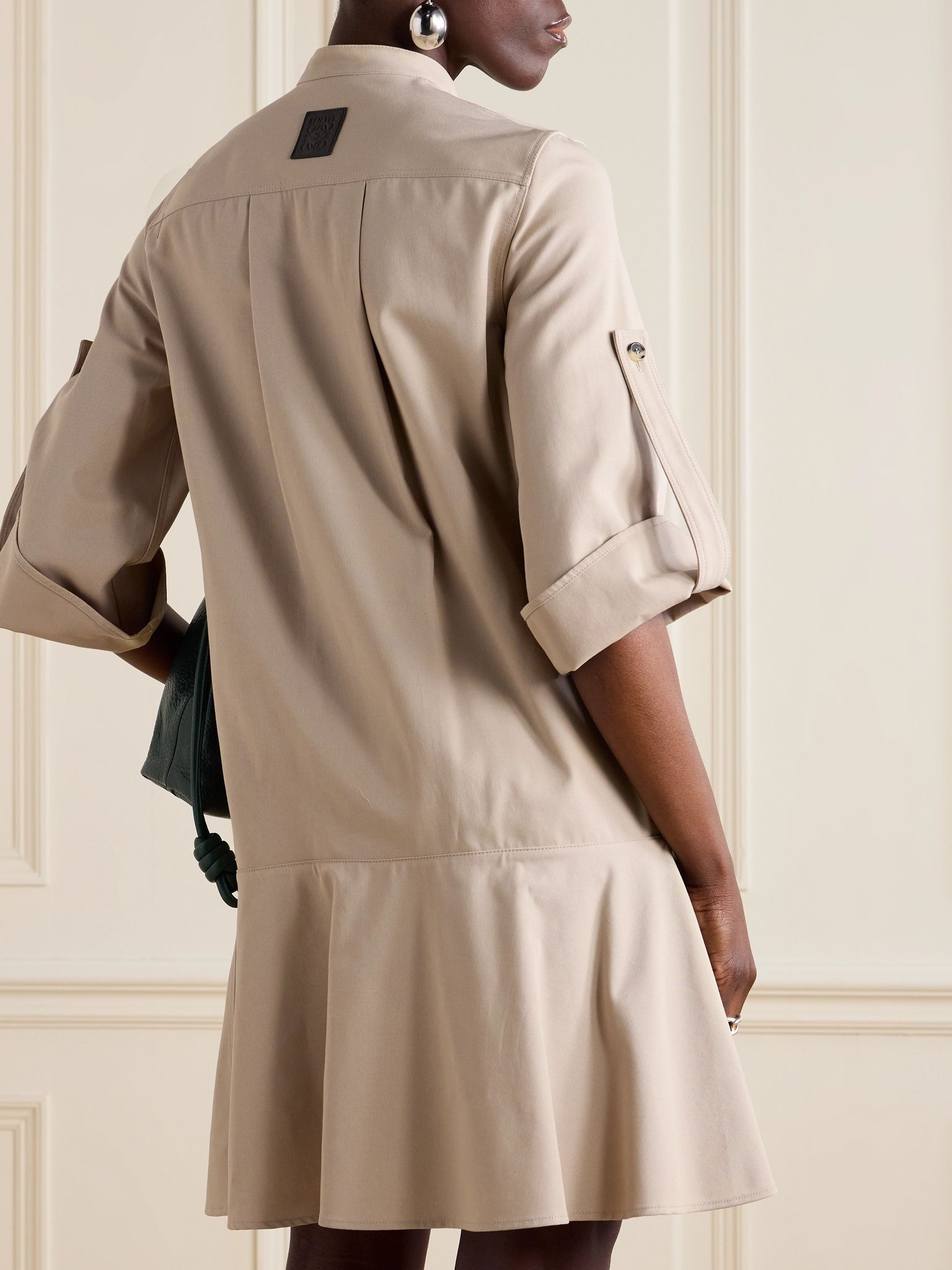 Cotton-twill mini shirt dress Beige - 3