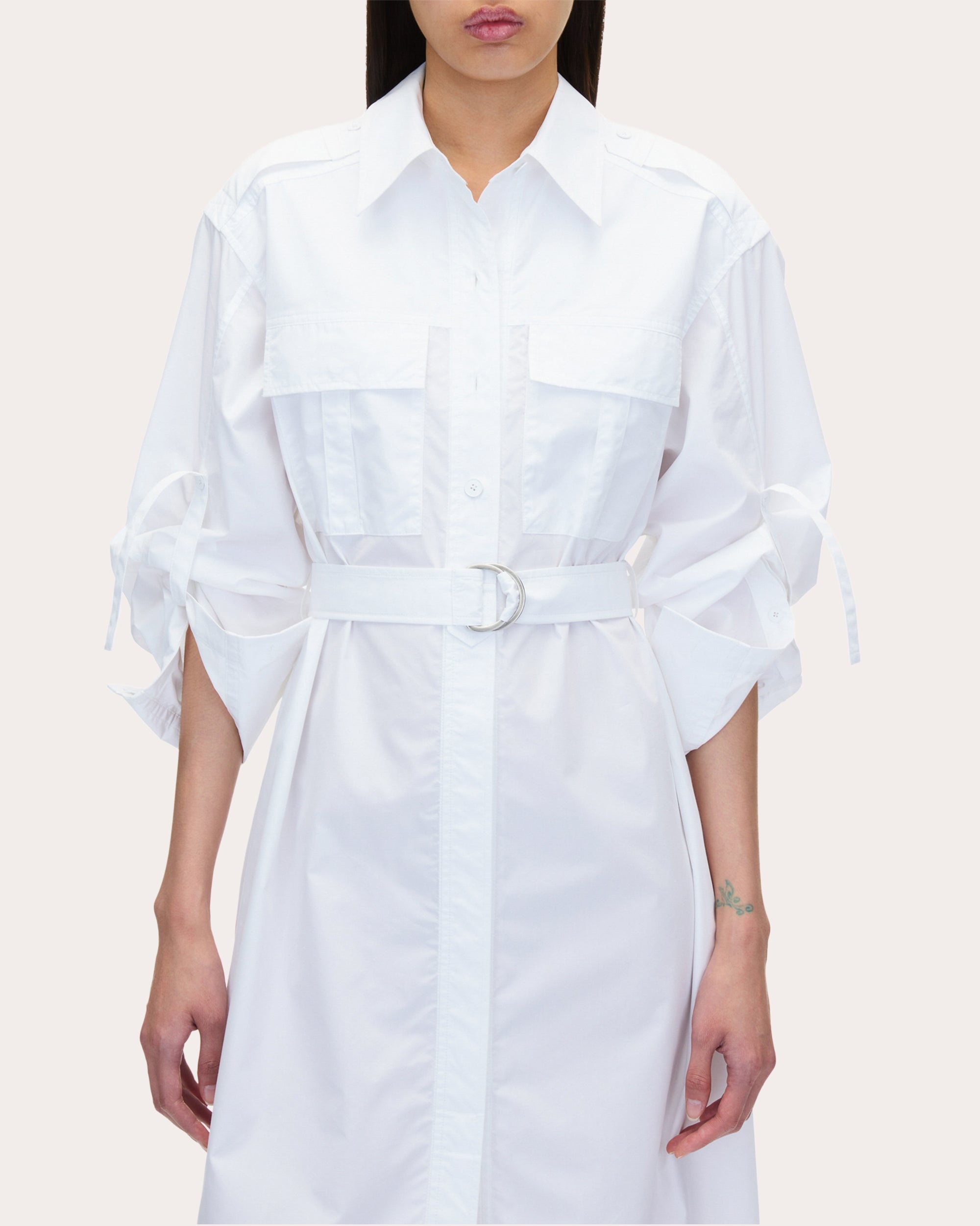 Belted Techno Poplin Midi Dress - 4