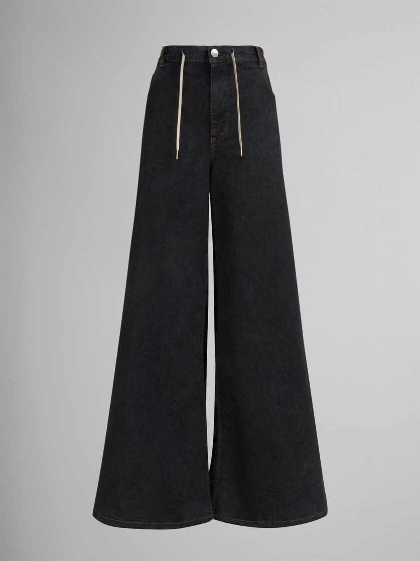 BLACK MARBLE DENIM WIDE-LEG JEANS - 1