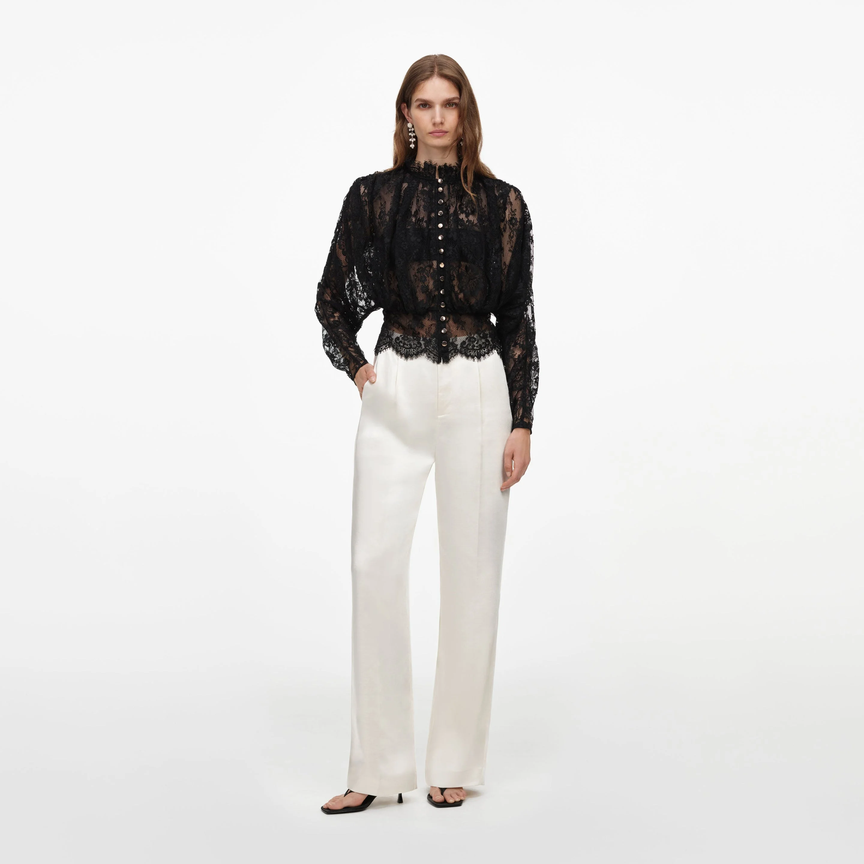 Black Lace High Neck Blouse - 1