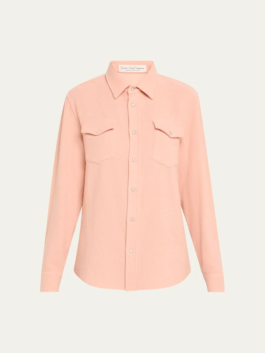 Peach Blush Cashmere Button-Down Shirt - 1