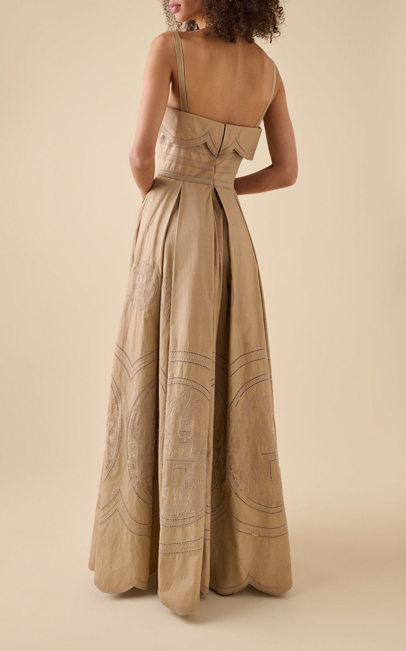 Embroidered Cotton-Blend Maxi Dress tan - 4