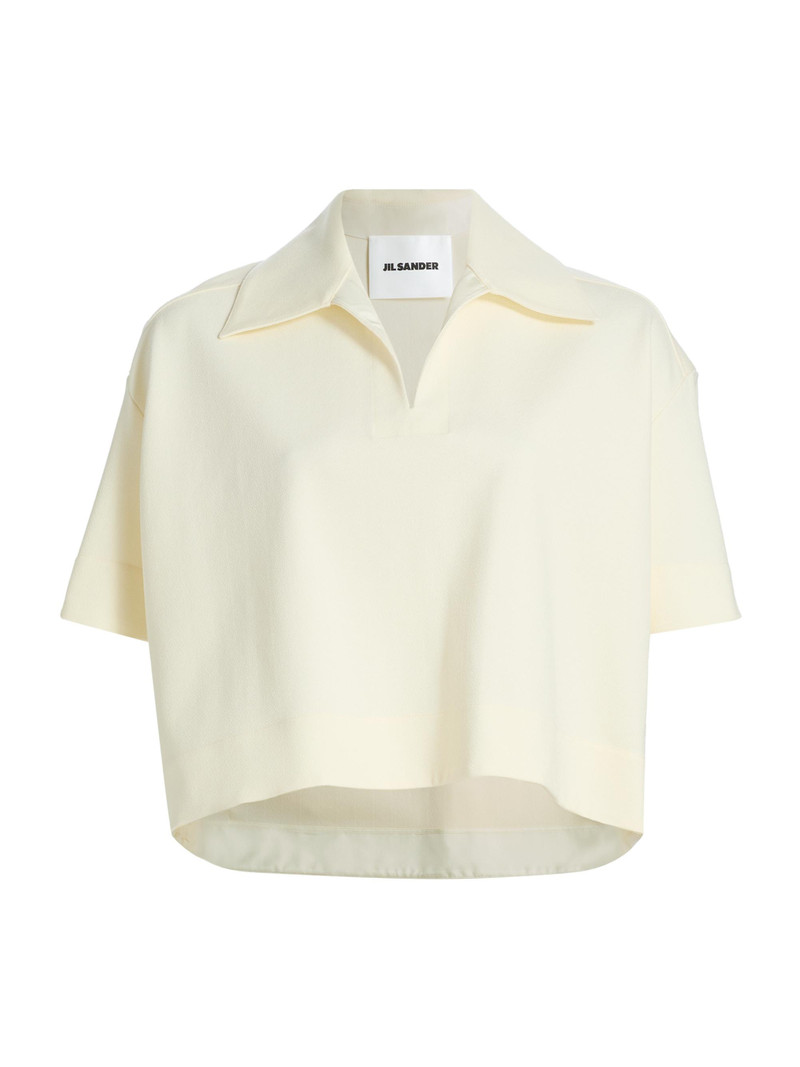 Women's Textured Crepe Short-Sleeve Polo Shirt - Chalk 1