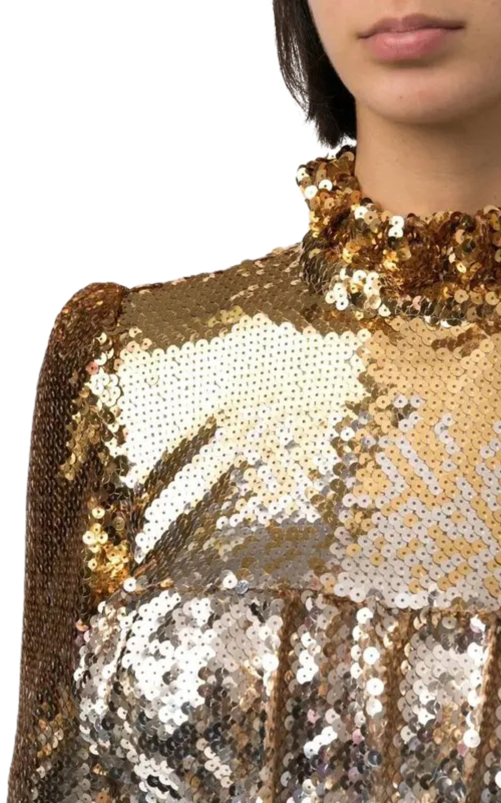 Sequin Top With High Ruffle Neck - 5