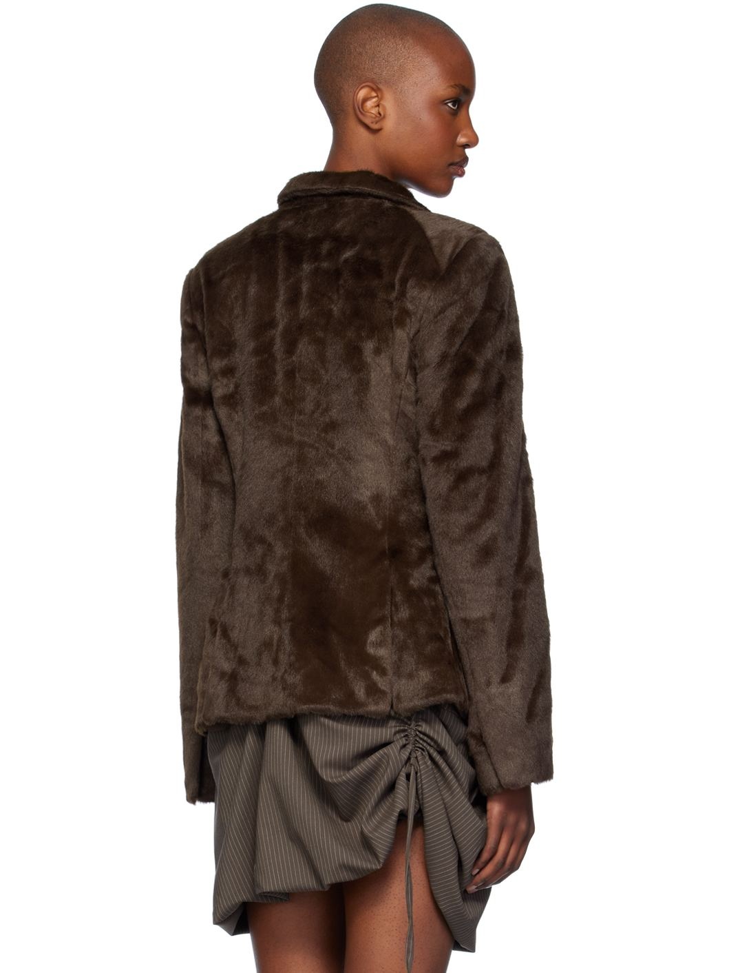 Brown Furry Deconstructed Blazer - 3