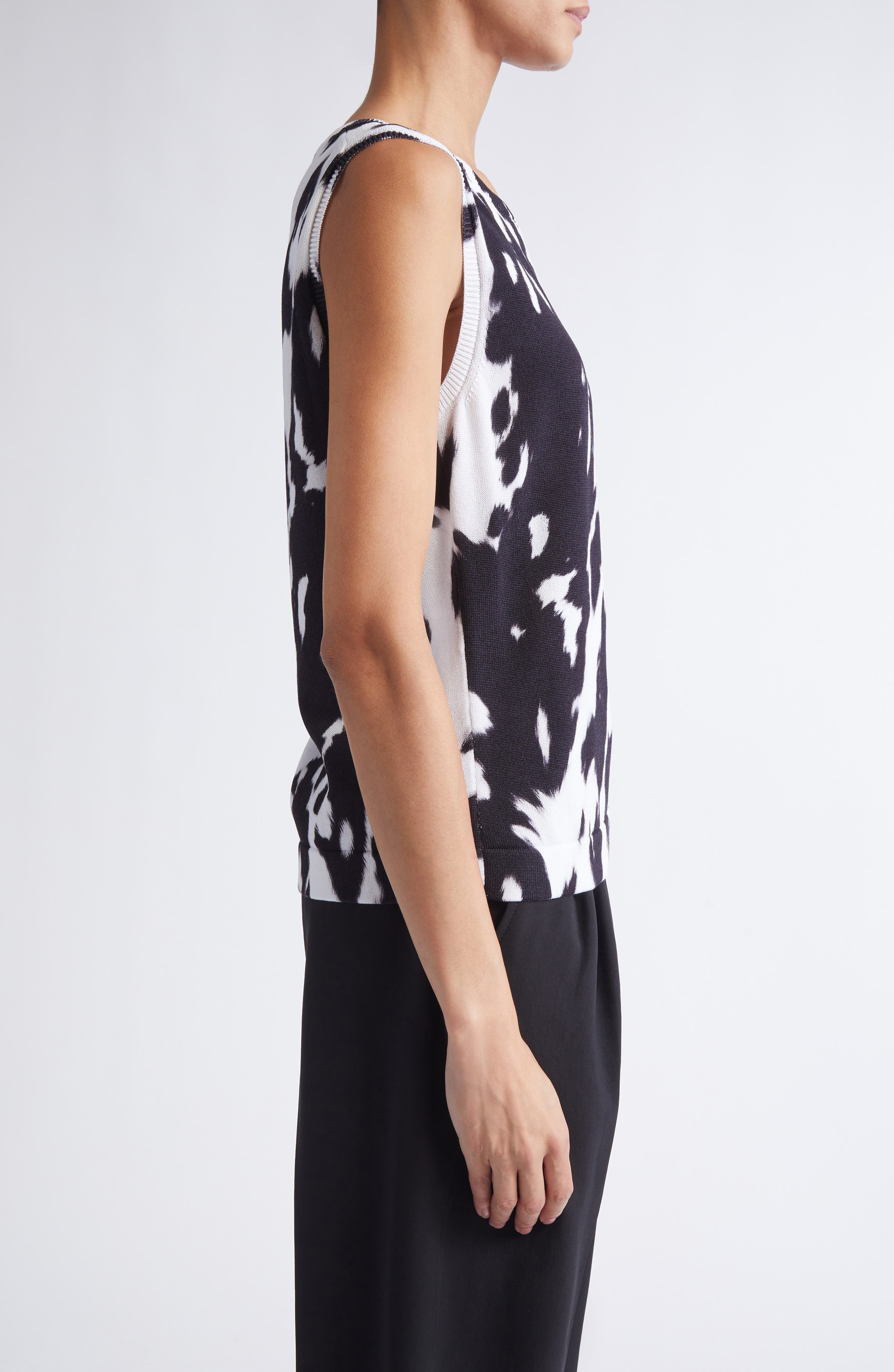Oscar de la Renta Cow Print Cotton Blend Shell in Black/Ivory at Nordstrom - 3