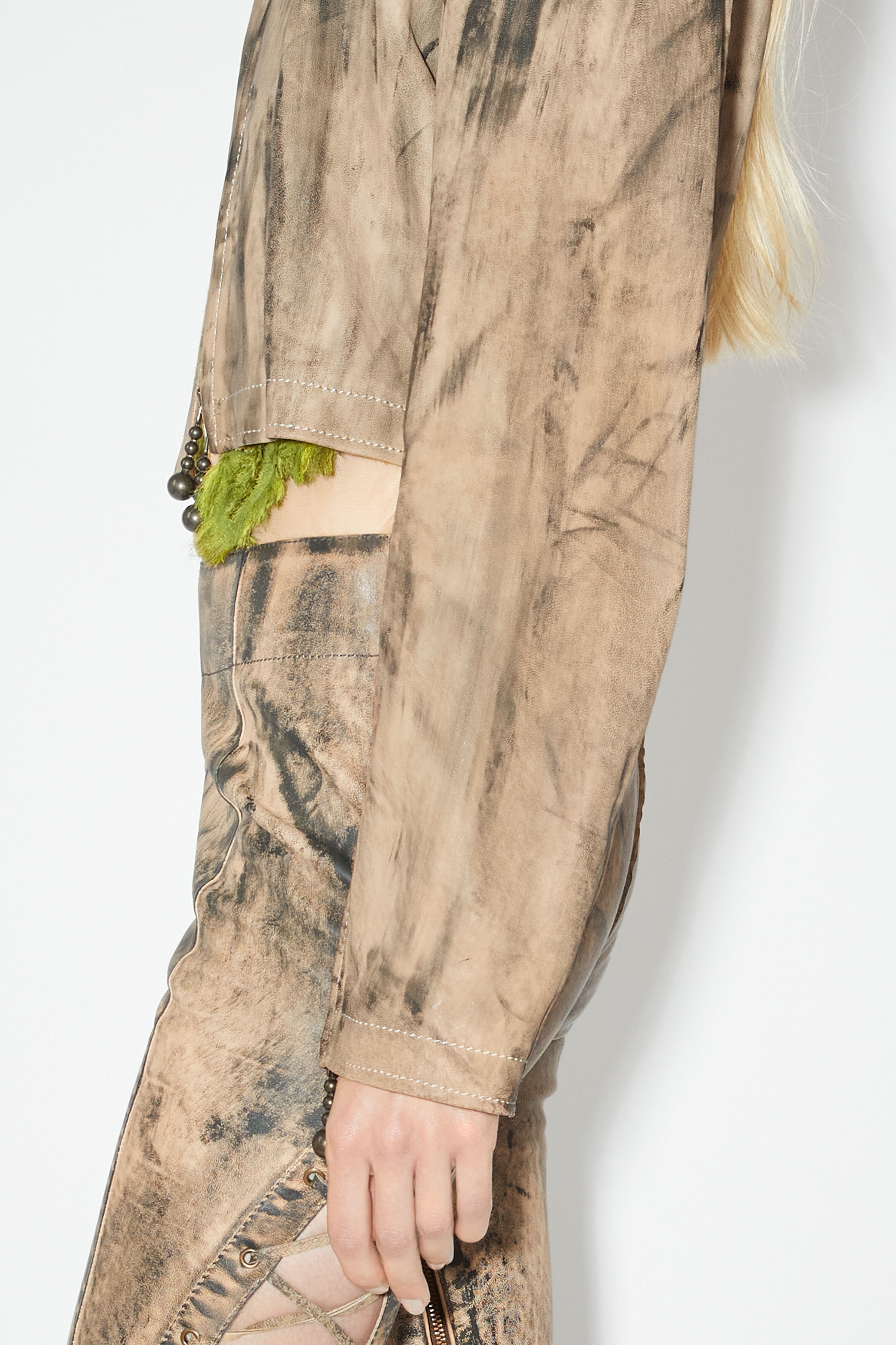 Painted leather biker jacket - Beige/green - 5