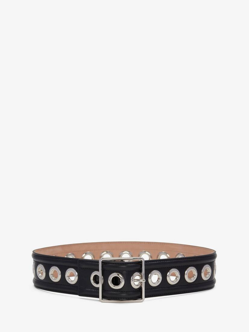 Women's Eyelet 작은 허리 벨트 검정 - 1