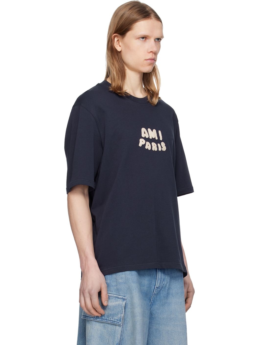 Navy Cotton 'Ami Paris' Patch T-shirt - 2