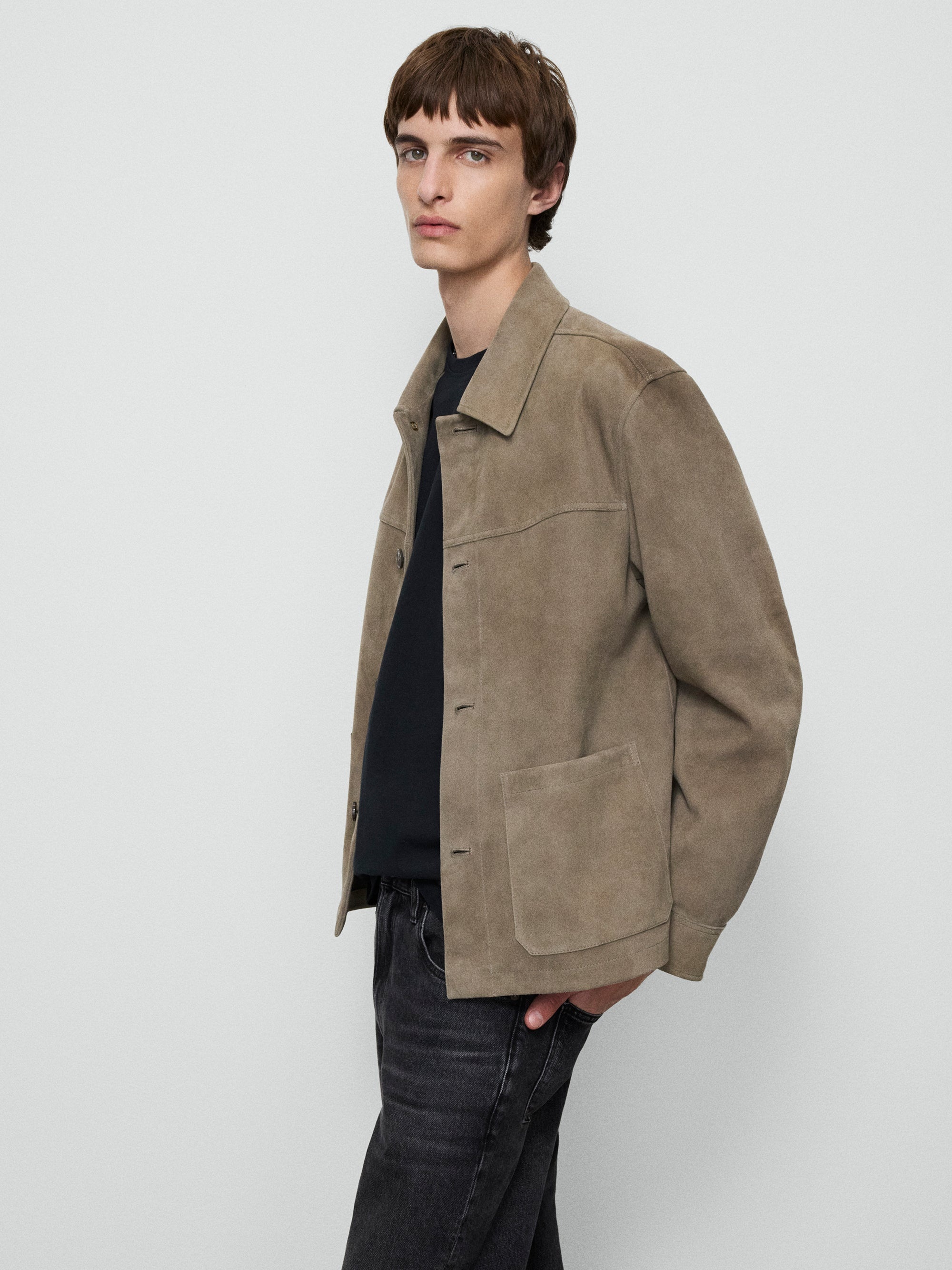 Suede Chore Coat in Dark Beige - 2