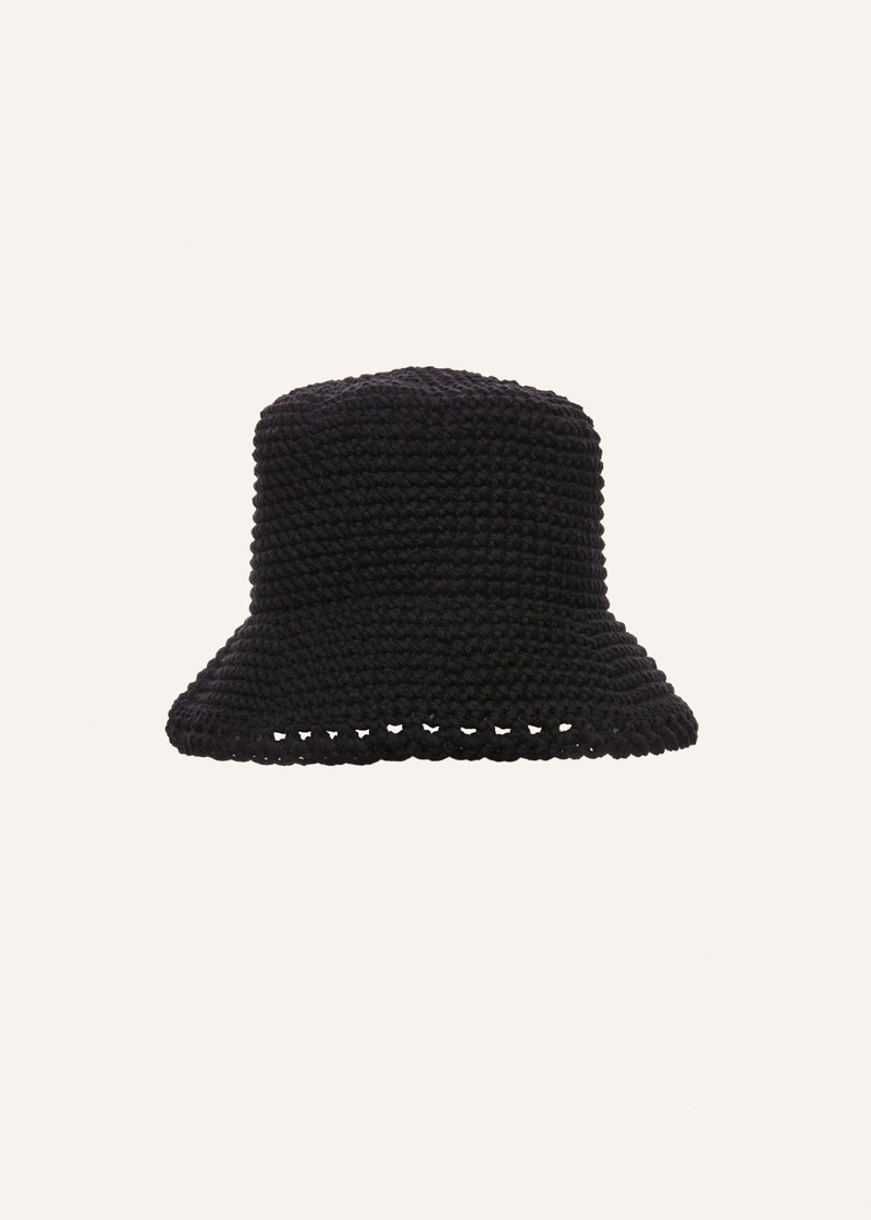 Handmade wide brim crochet bucket hat in black 1