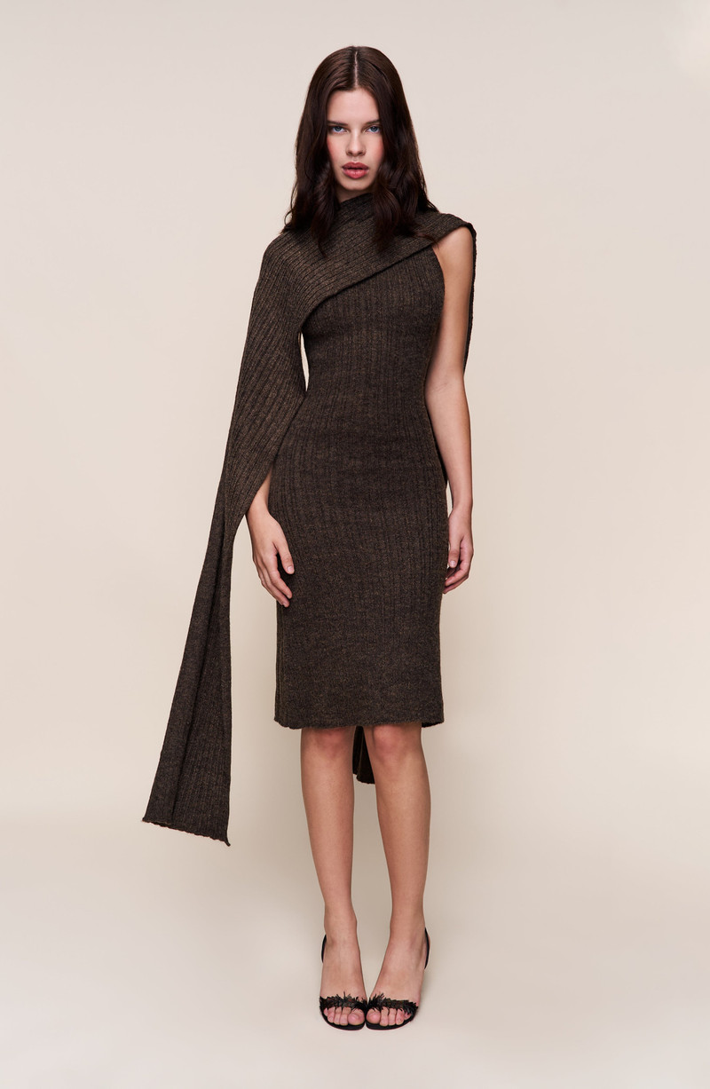 Guizio Hooded Knit Dress in Dark Olive 1