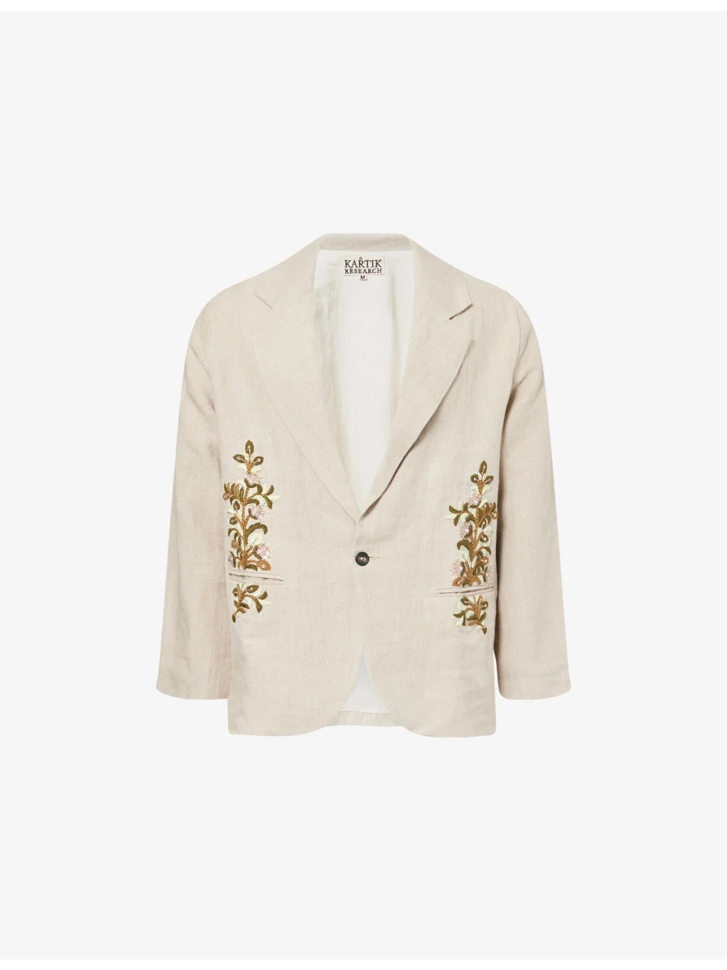 Notched-Lapel Embroidered Linen Blazer - 1