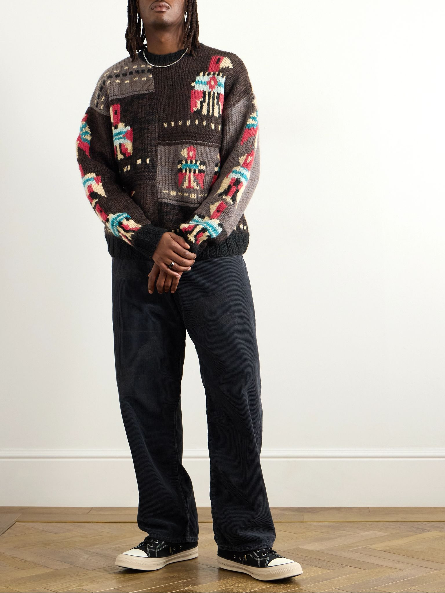 Jacquard-Knit Wool Sweater Brown - 2
