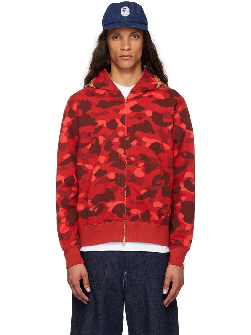 Red Color Camo Double Shark Full Zip Hoodie - 1