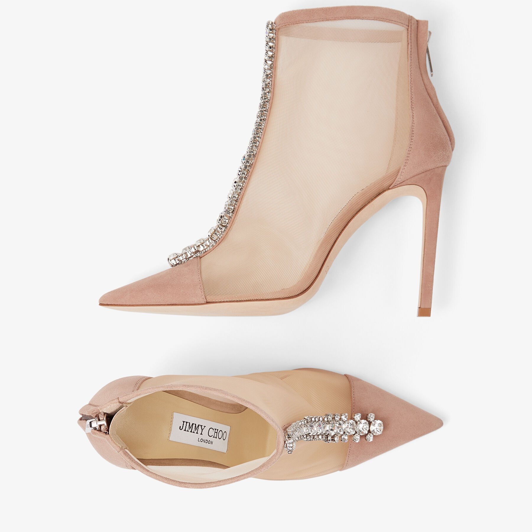 SALE!!Jimmy Choo★BING BOOT Black Suede and Mesh Ankle Boots with Crystal Embellishment