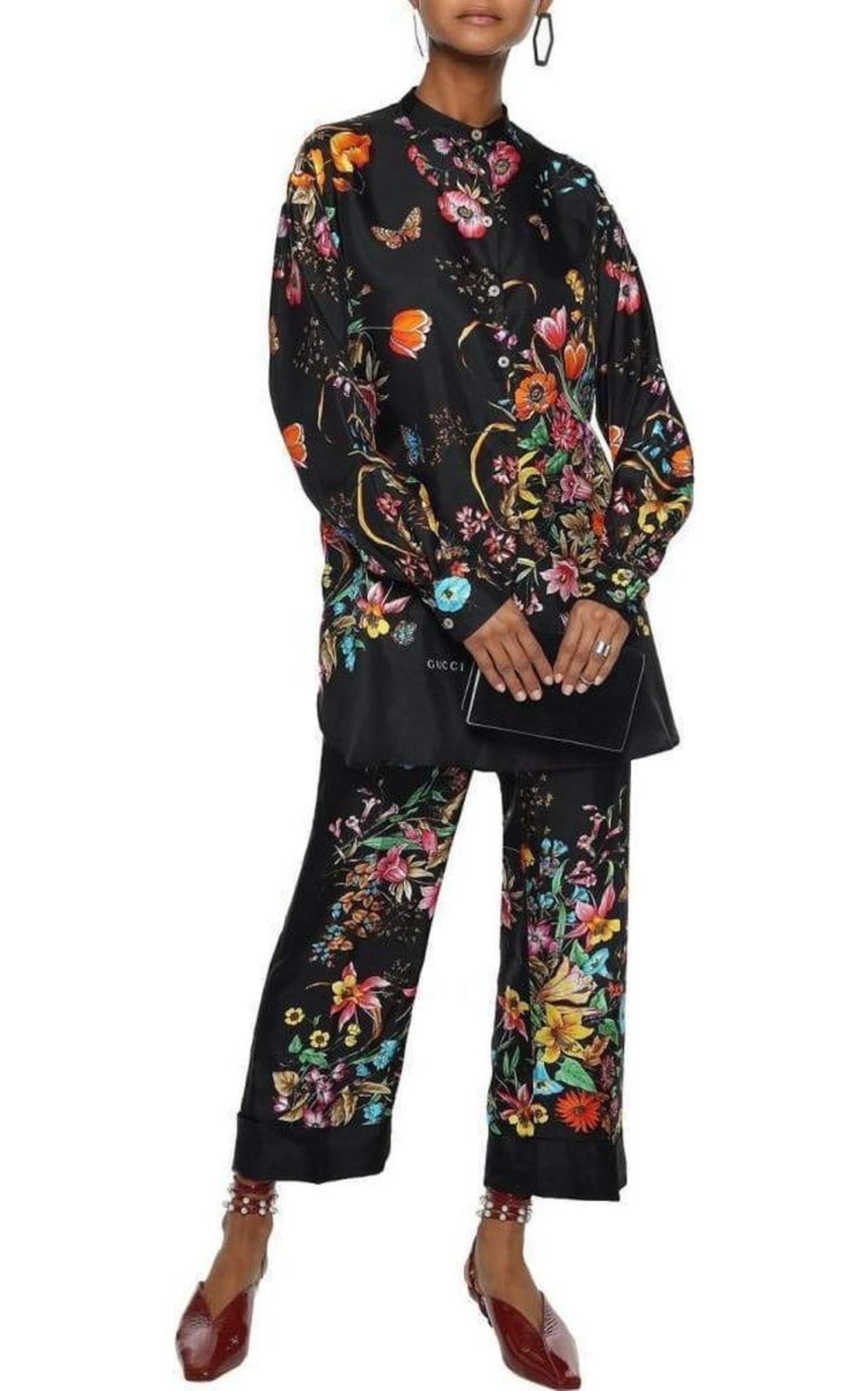 Floral Print Cropped Silk Trousers Pants - 3