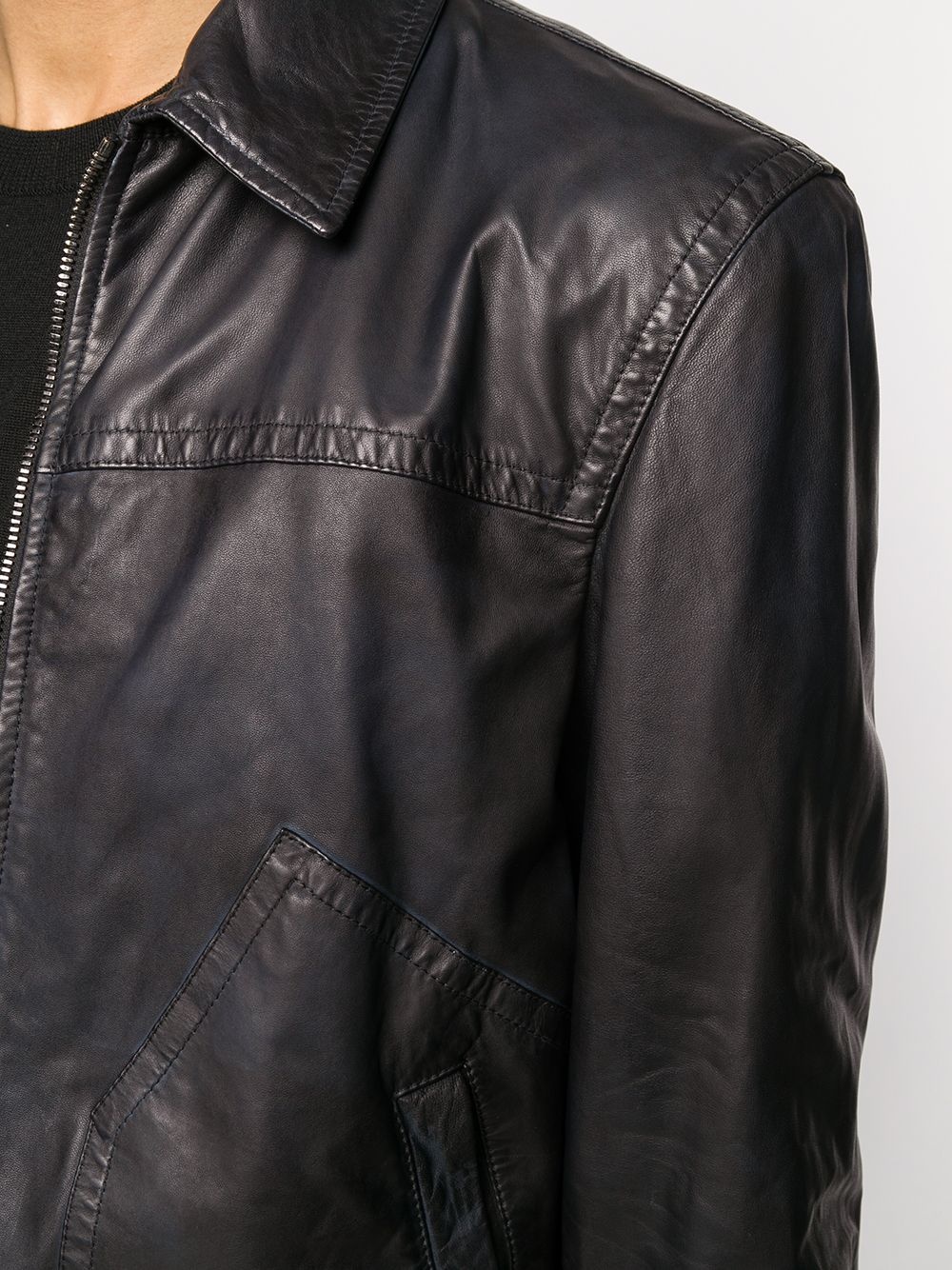 zipped leather jacket - 5