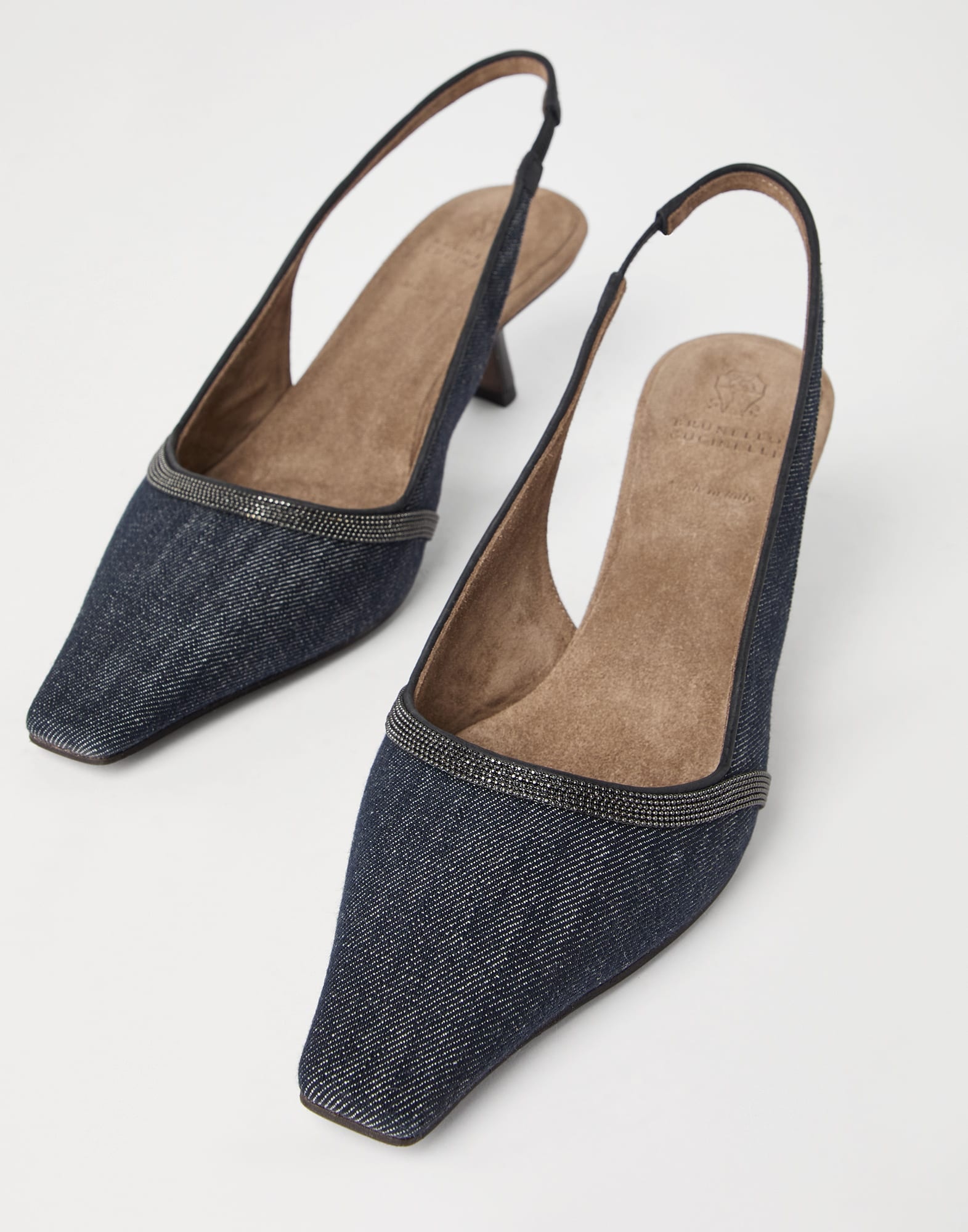 Cotton denim-effect twill slingback city heels with shiny contour - 3
