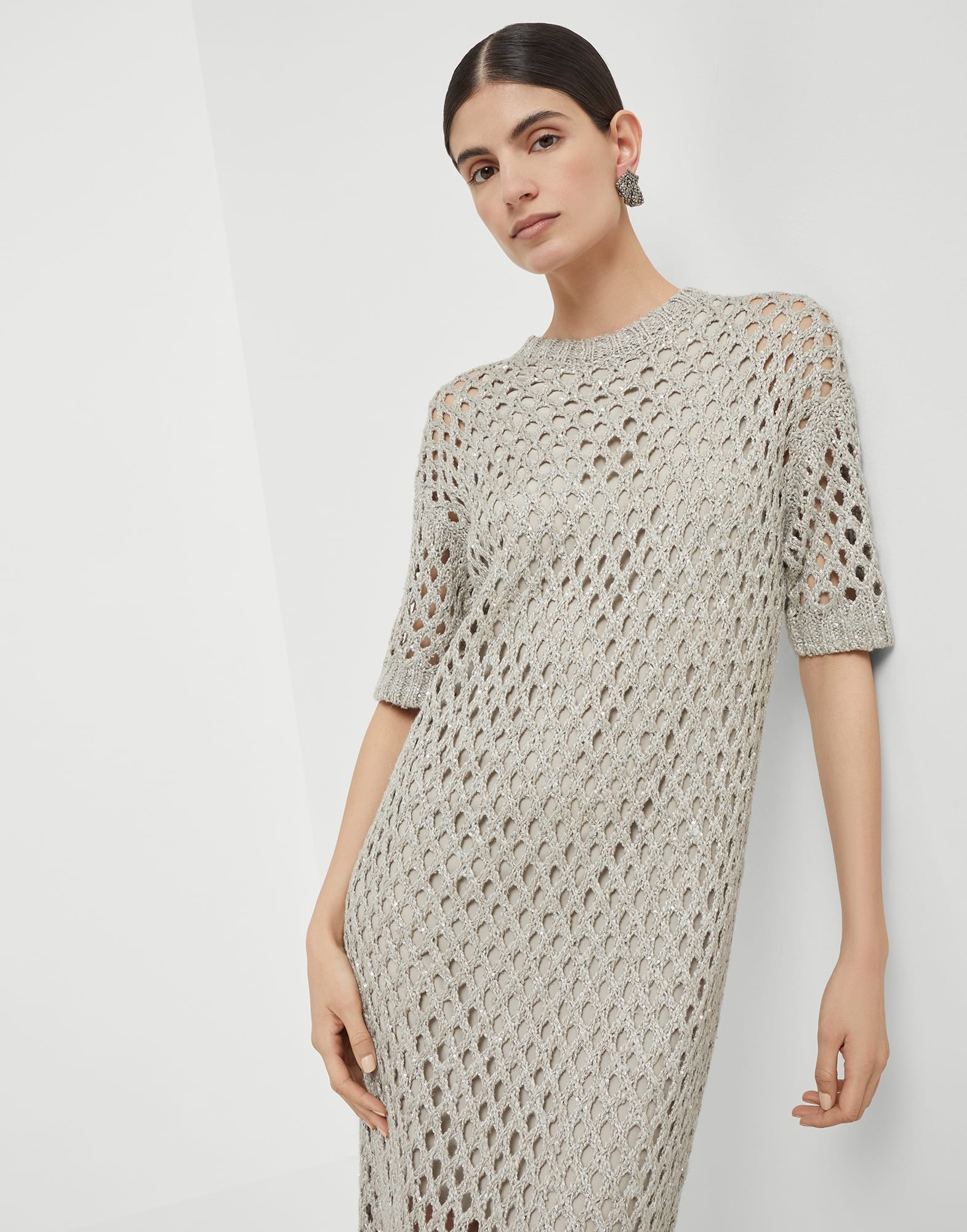 Silk and linen dazzling net knit dress - 4
