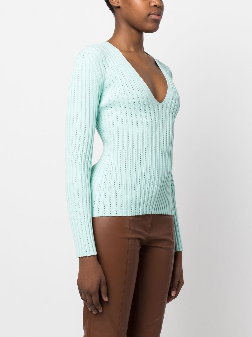 ribbed V-neck long-sleeve top - 3