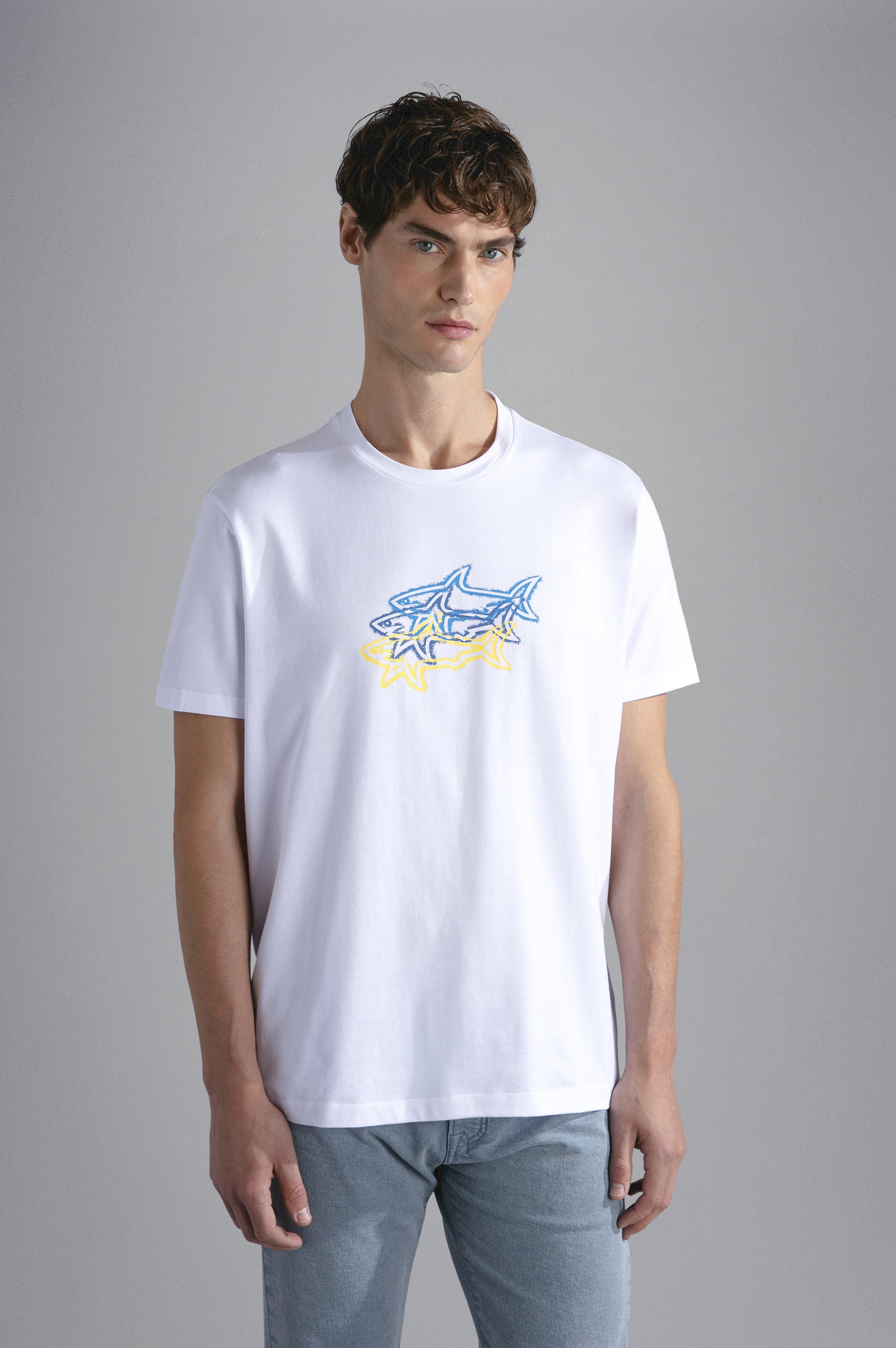 COTTON JERSEY T-SHIRT WITH MULTICOLOR SHARK PRINT - 6