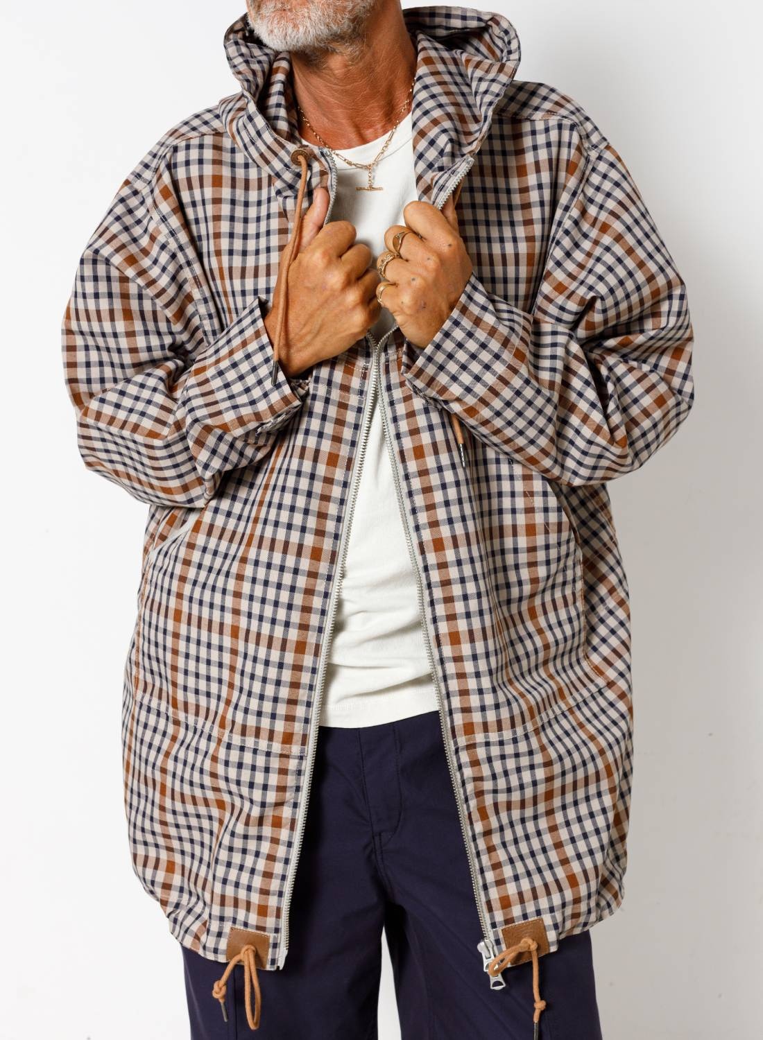 Zip Smock in Stone Check - 5
